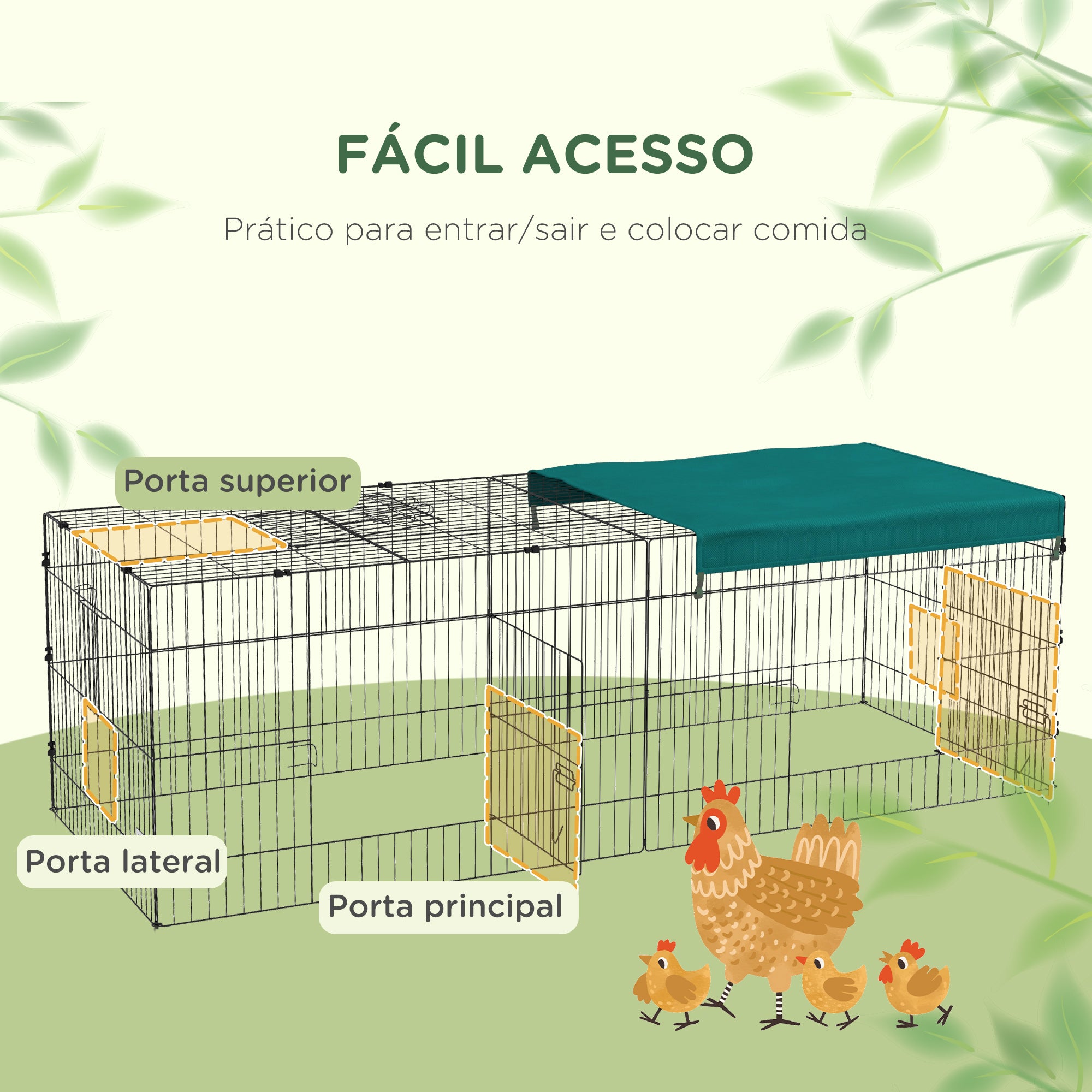 Gaiola para Animais – 220x85x70 cm – Verde e Preto – Aço