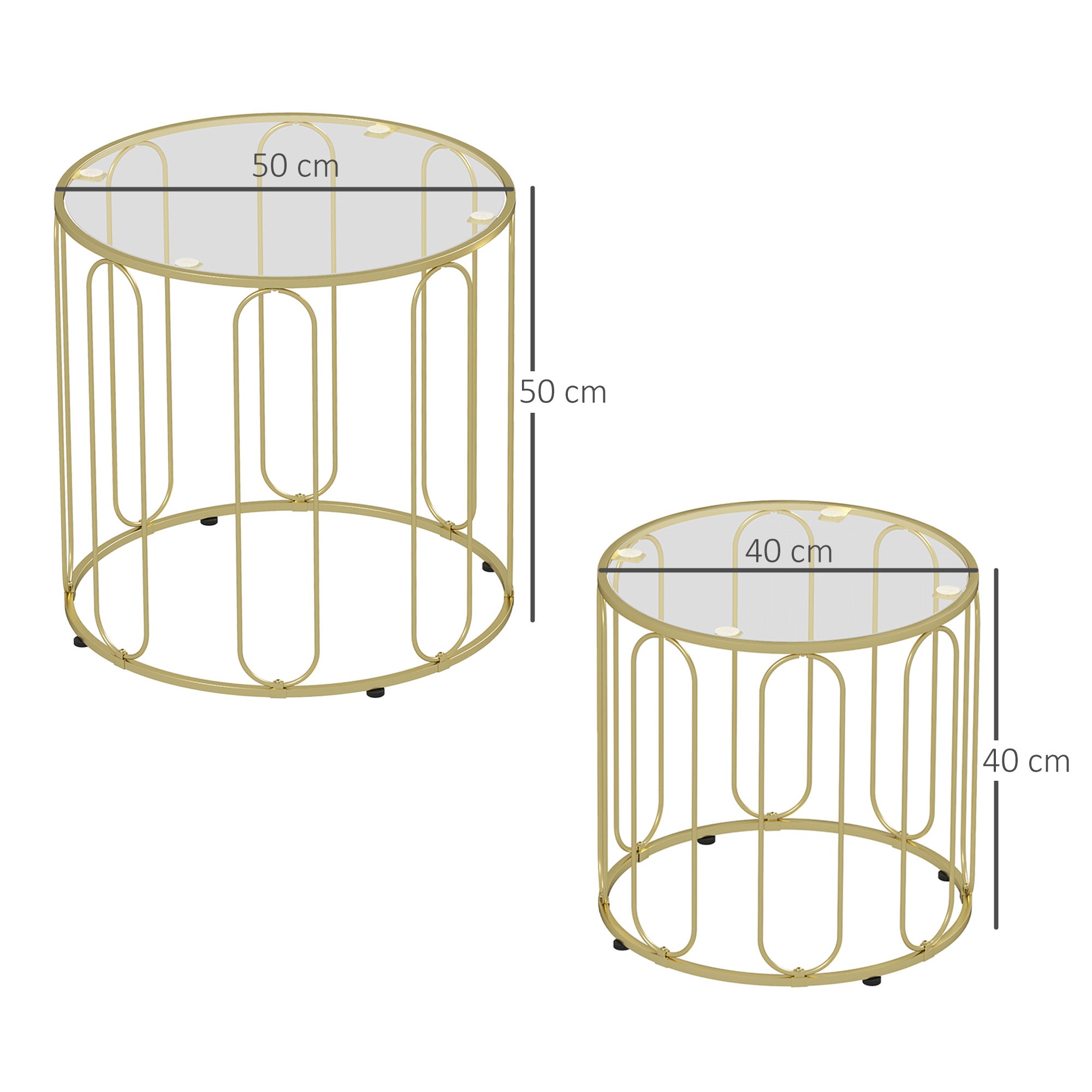 Mesas Auxiliares Redondas Ouro Ø50x50 cm - Conjunto de 2