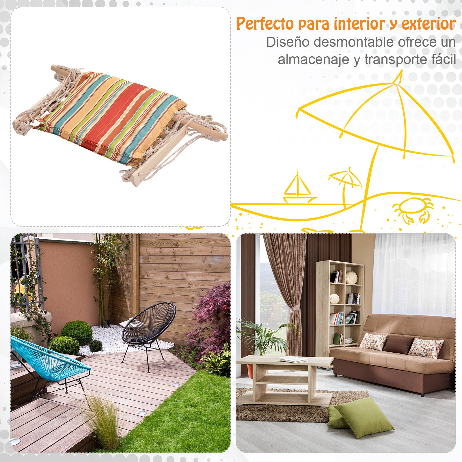 Cadeira Rede Suspensa – 100x106 cm – Multicor – Madeira, Algodão e Poliéster