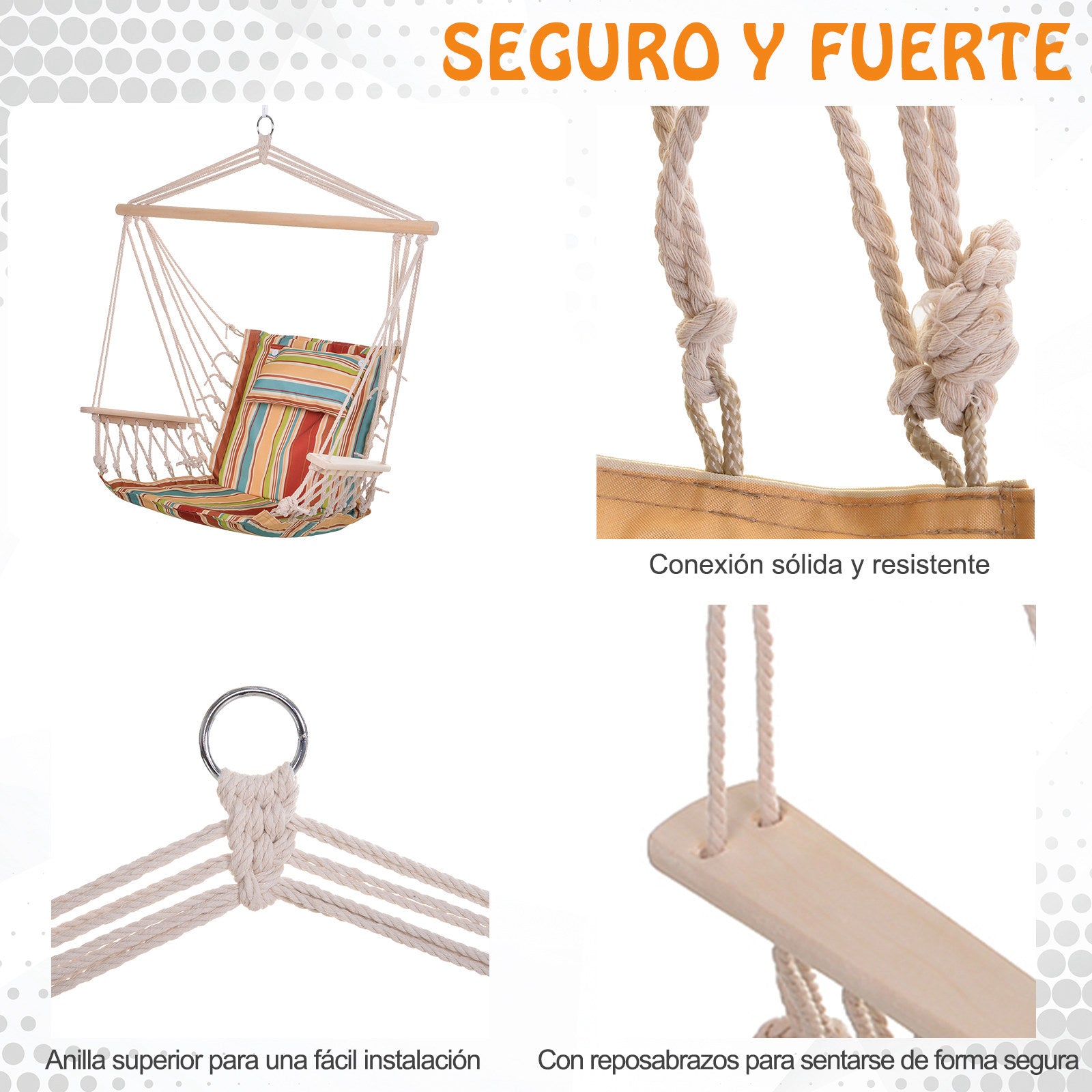 Cadeira Rede Suspensa – 100x106 cm – Multicor – Madeira, Algodão e Poliéster