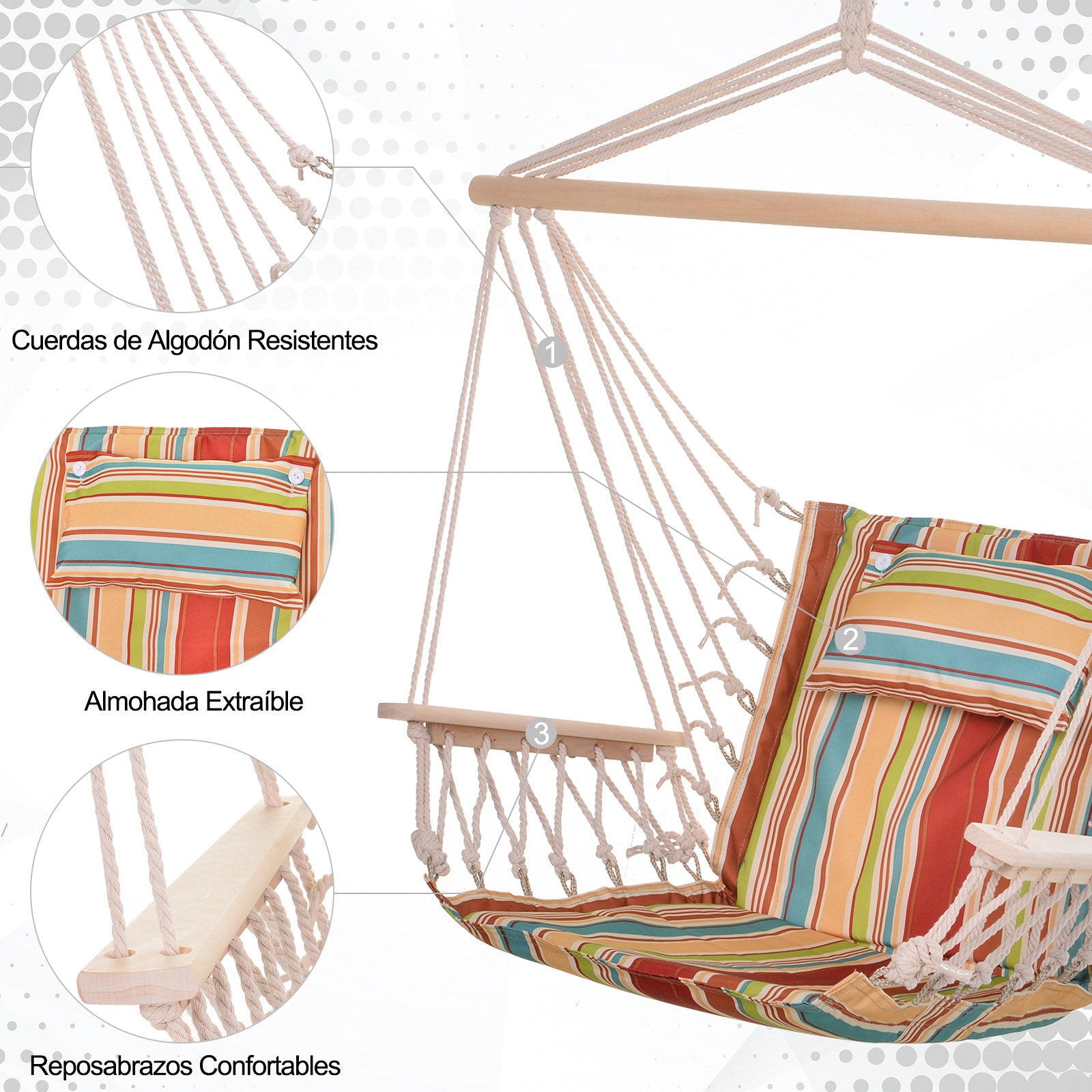 Cadeira Rede Suspensa – 100x106 cm – Multicor – Madeira, Algodão e Poliéster