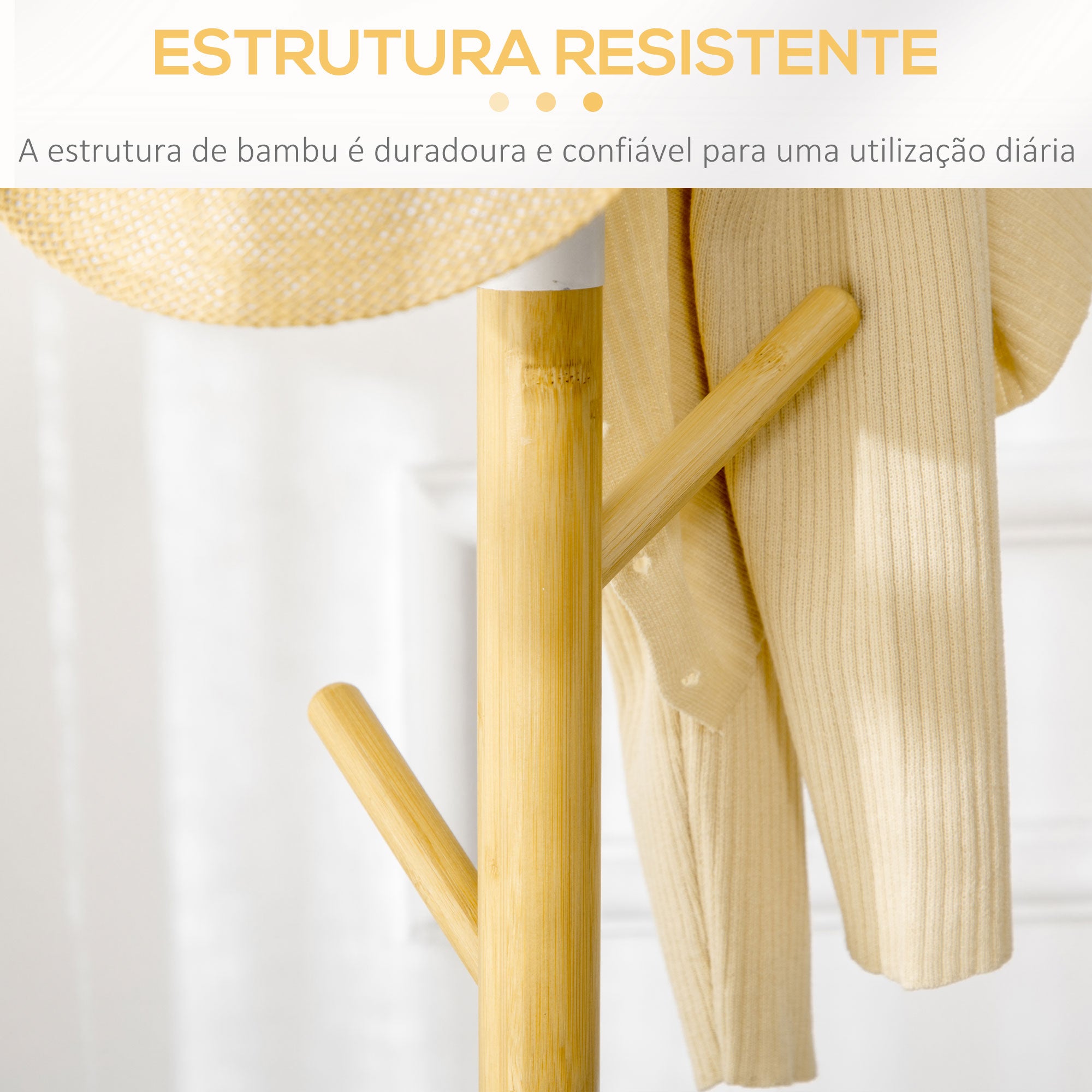 Cabide de Pé Moderno – Ø37,8x175,6 cm – Branco – Bambu e Metal