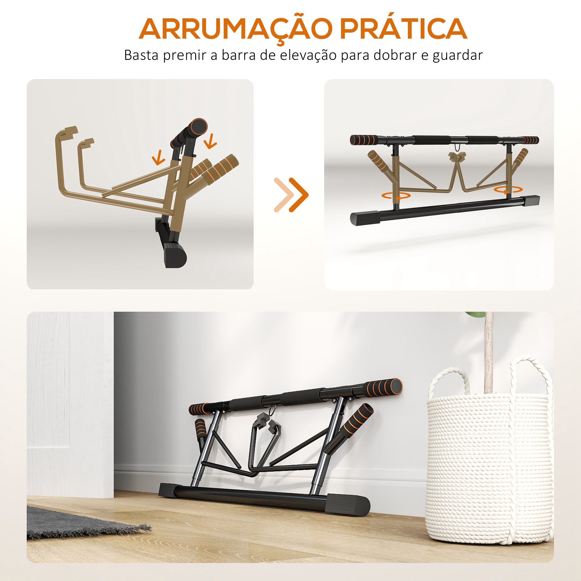 Barra de Elevação Multifuncional – 100x50x27 cm – Preto e Laranja – Aço