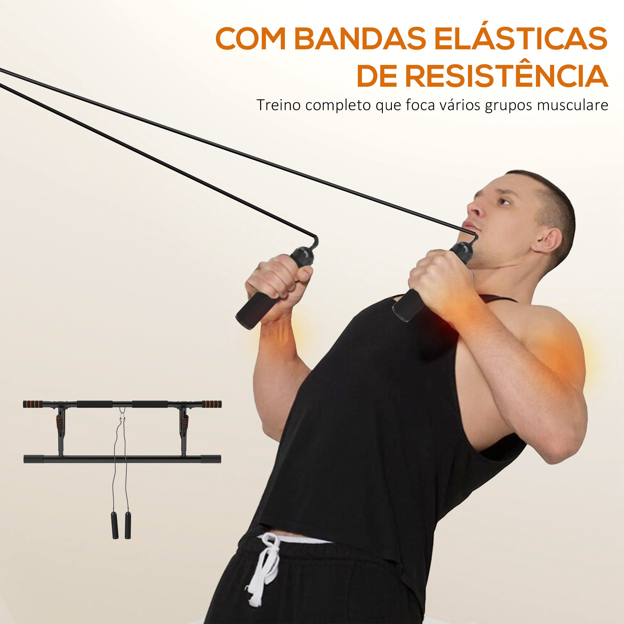 Barra de Elevação Multifuncional – 100x50x27 cm – Preto e Laranja – Aço