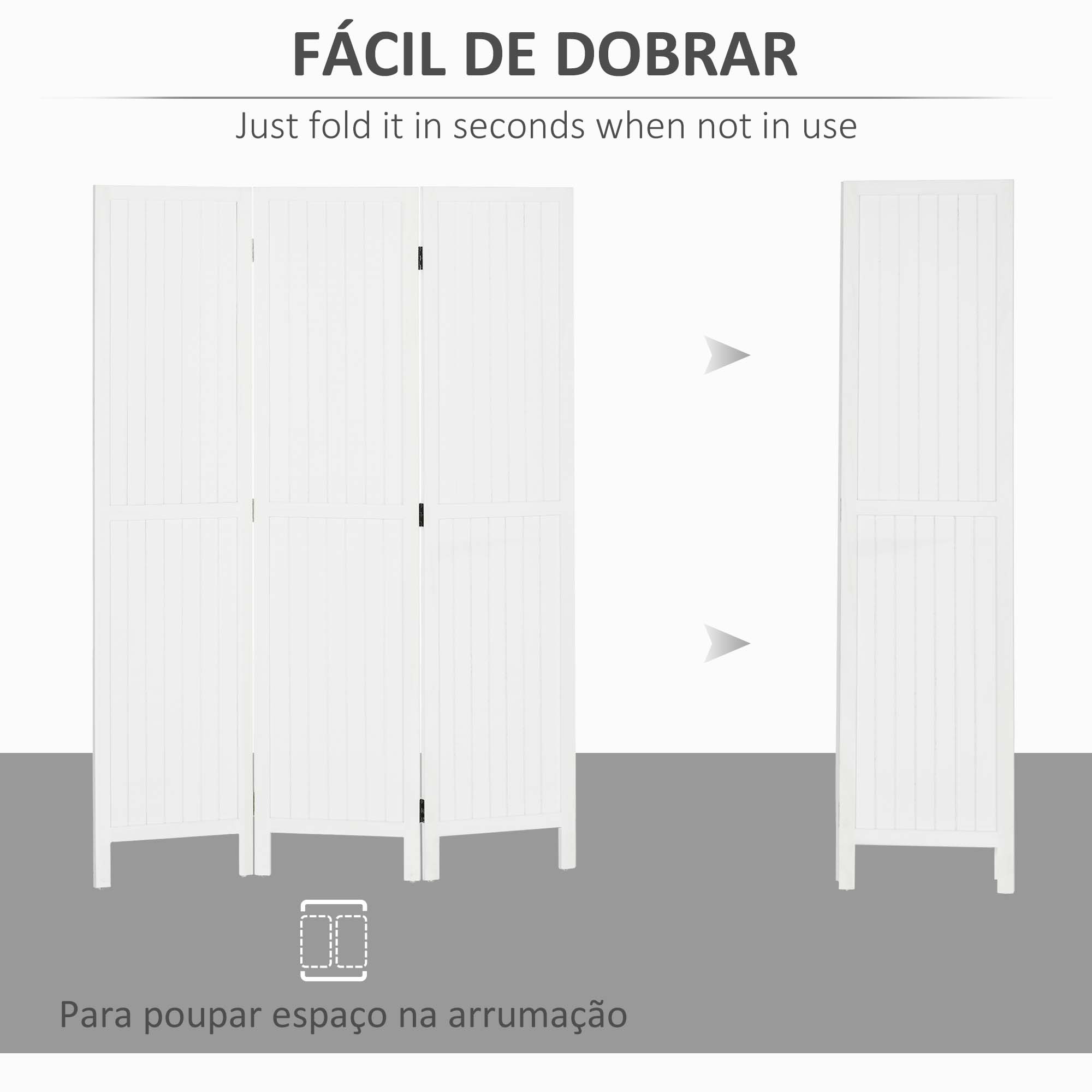 Biombo Separador de Ambientes – 120x1,8x170 cm – Branco – Madeira