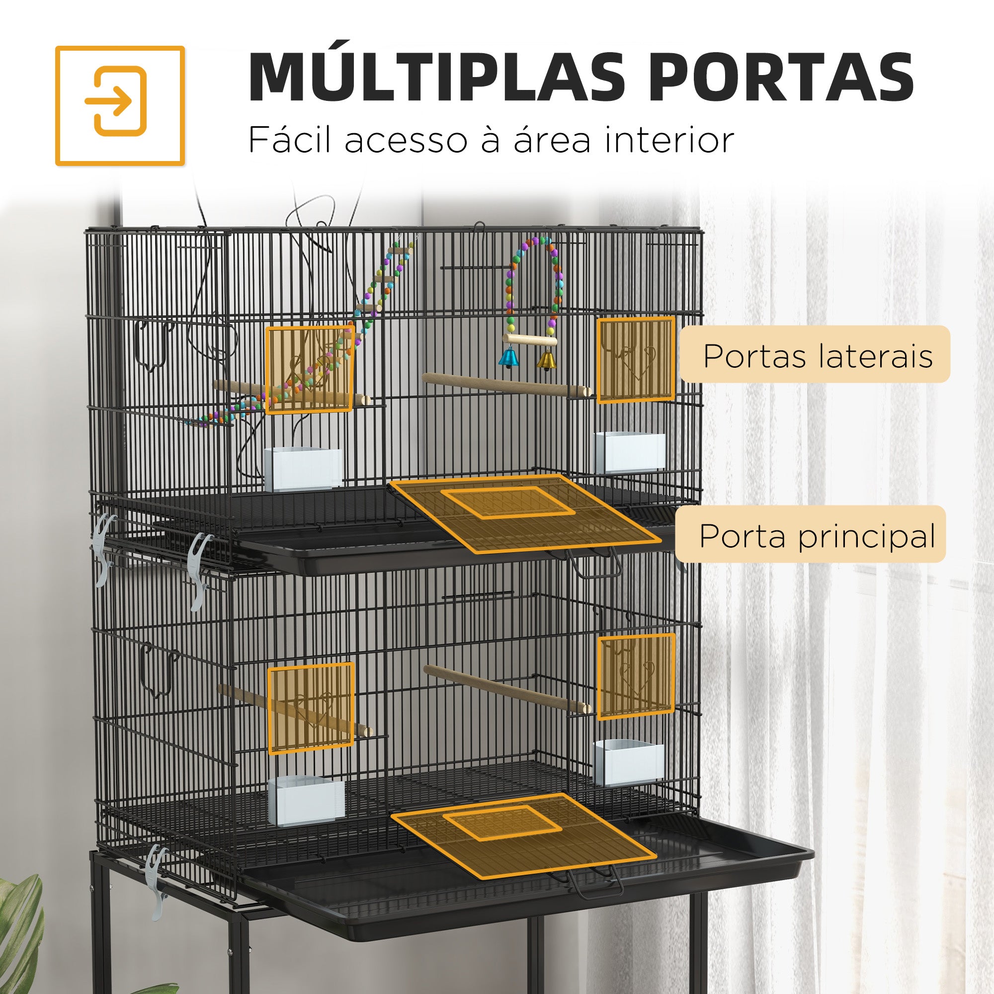 Gaiola Dupla para Pássaros 77x46x164 cm - Preto