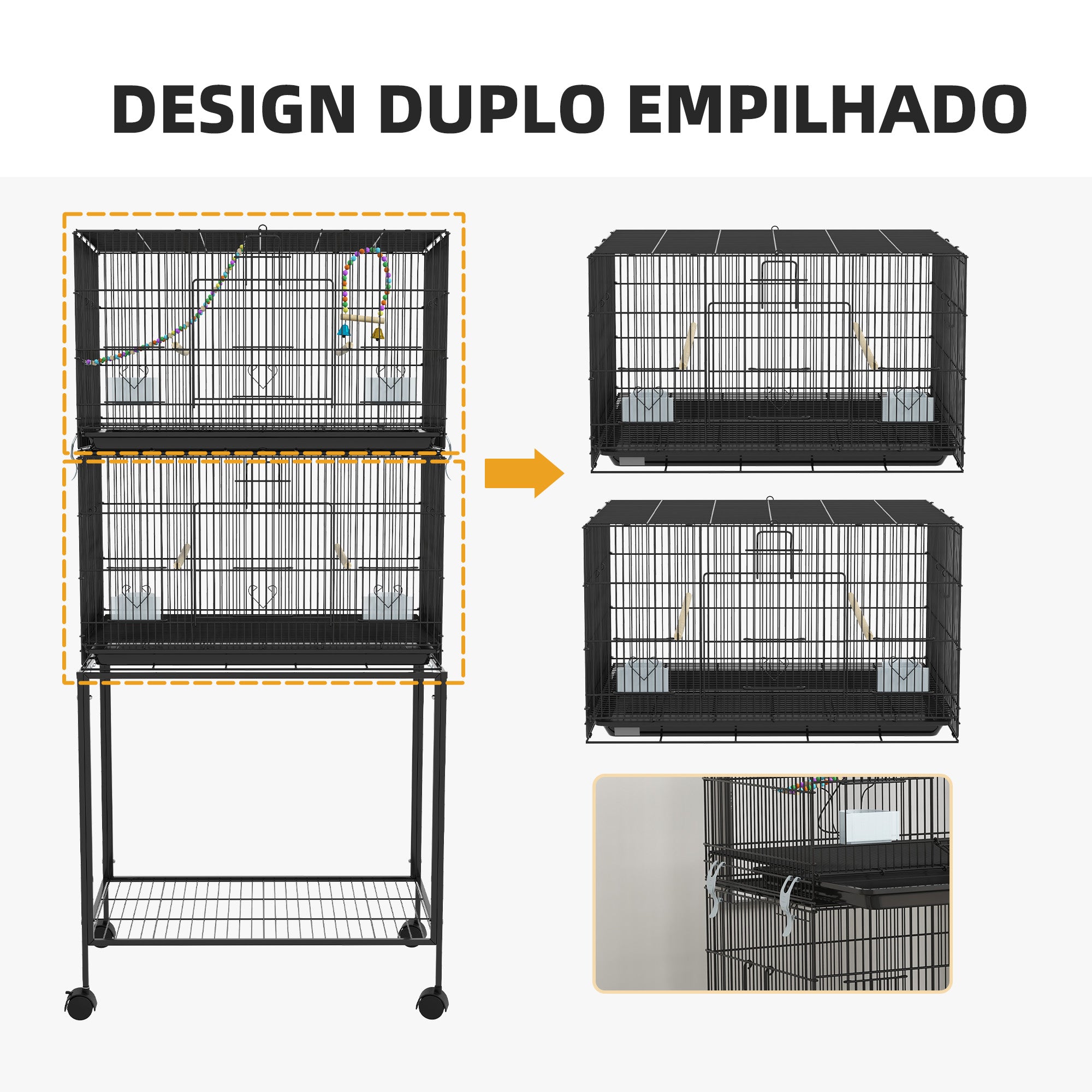Gaiola Dupla para Pássaros 77x46x164 cm - Preto