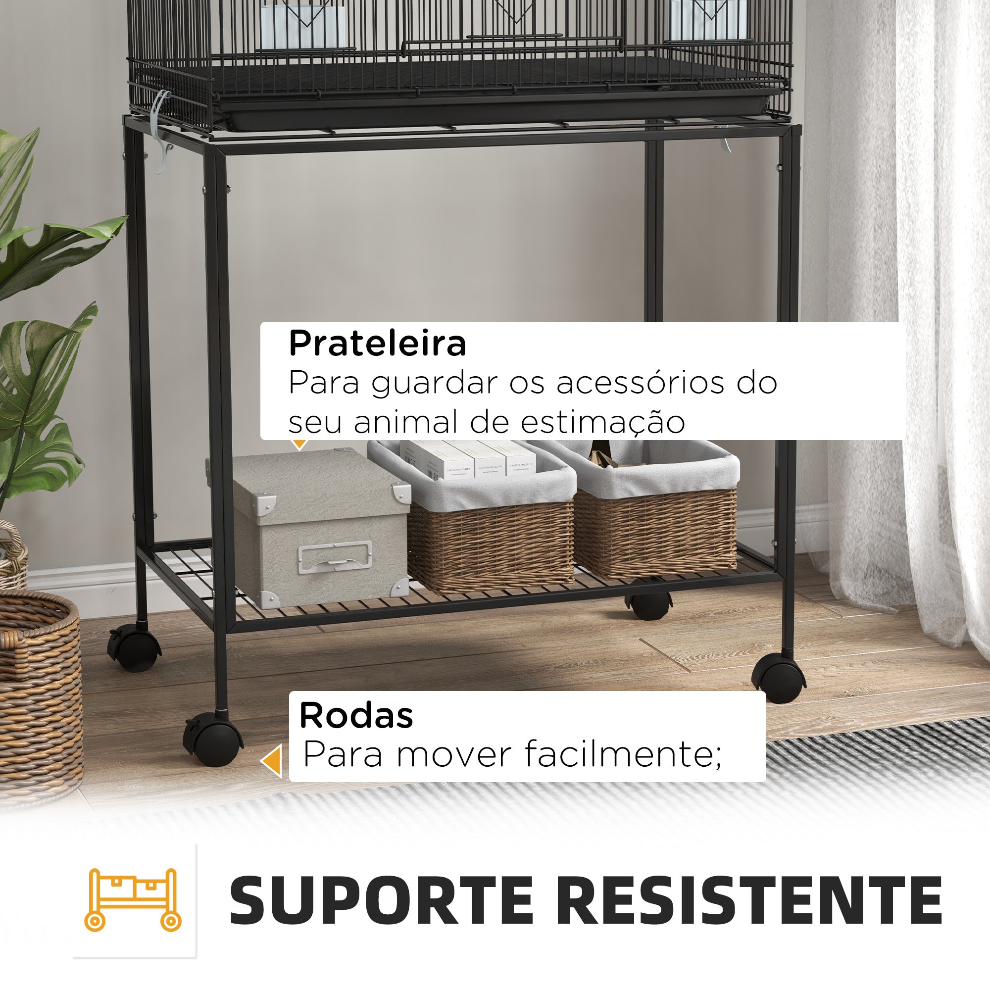 Gaiola Dupla para Pássaros 77x46x164 cm - Preto