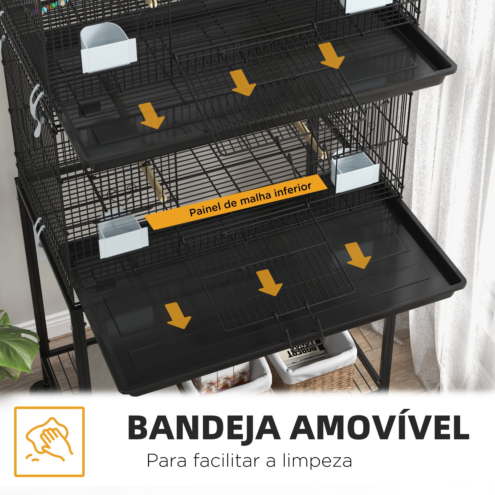 Gaiola Dupla para Pássaros 77x46x164 cm - Preto