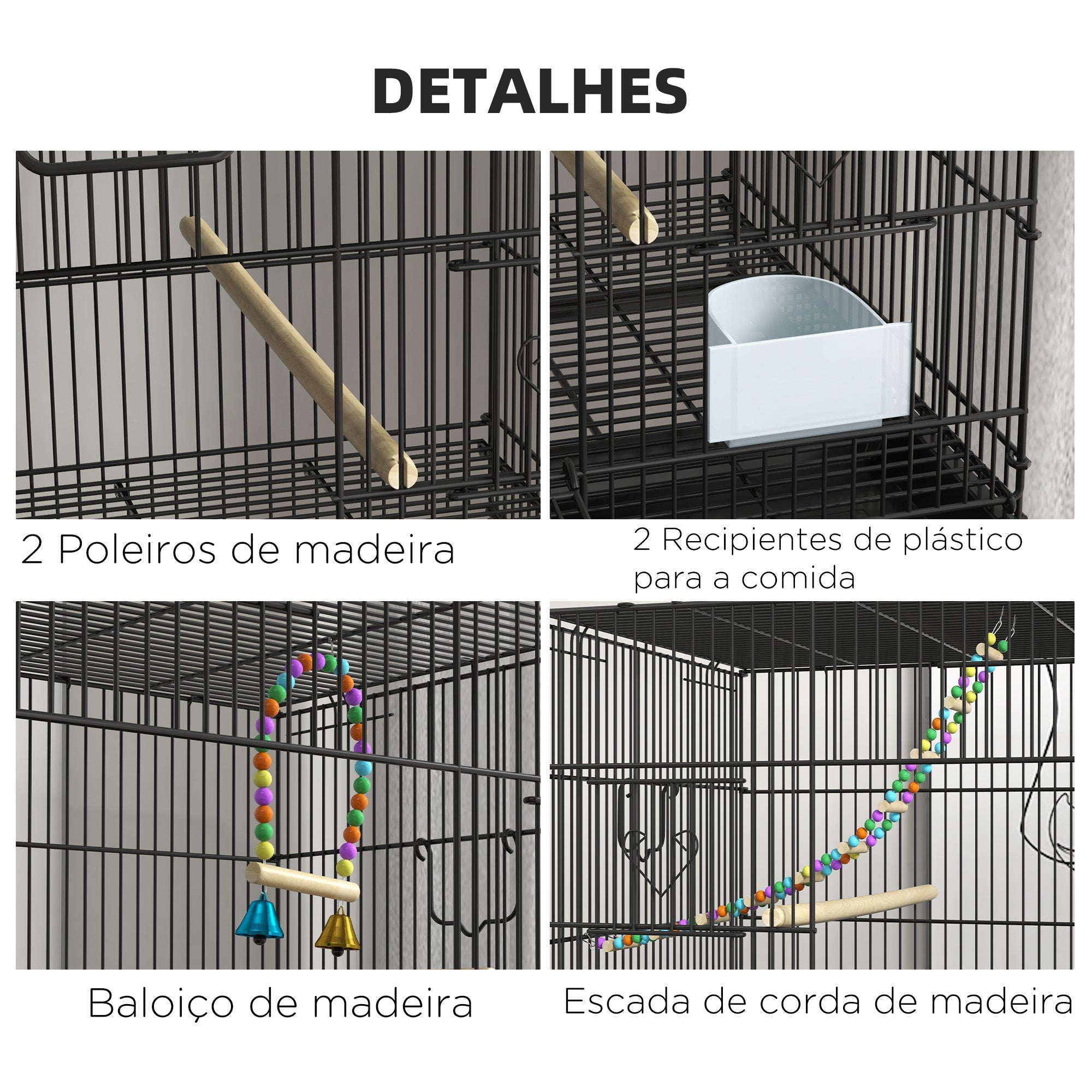 Gaiola Dupla para Pássaros 77x46x164 cm - Preto
