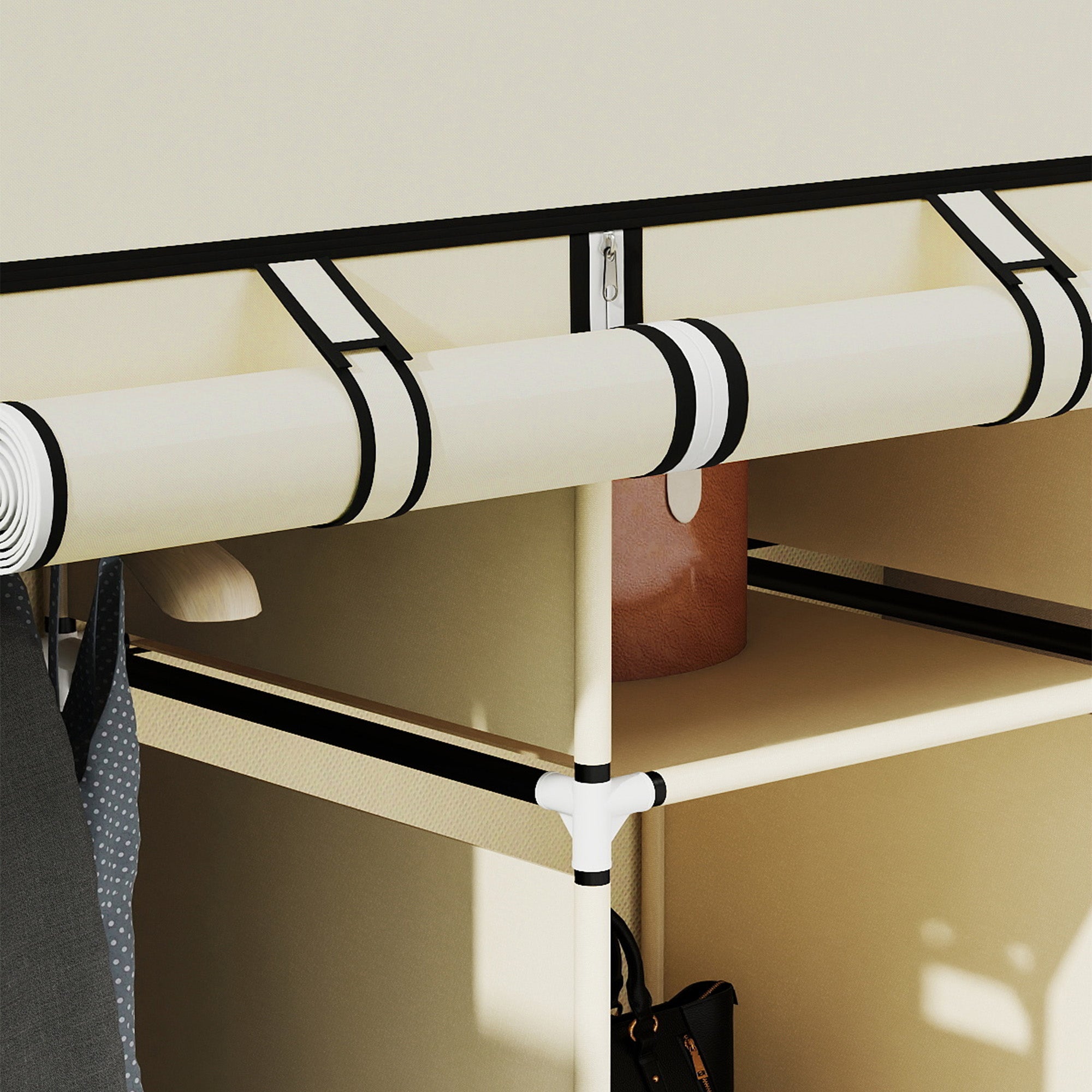 Roupeiro de Tecido Dobrável Armário Portátil 125x43x162,5cm - Creme Branco