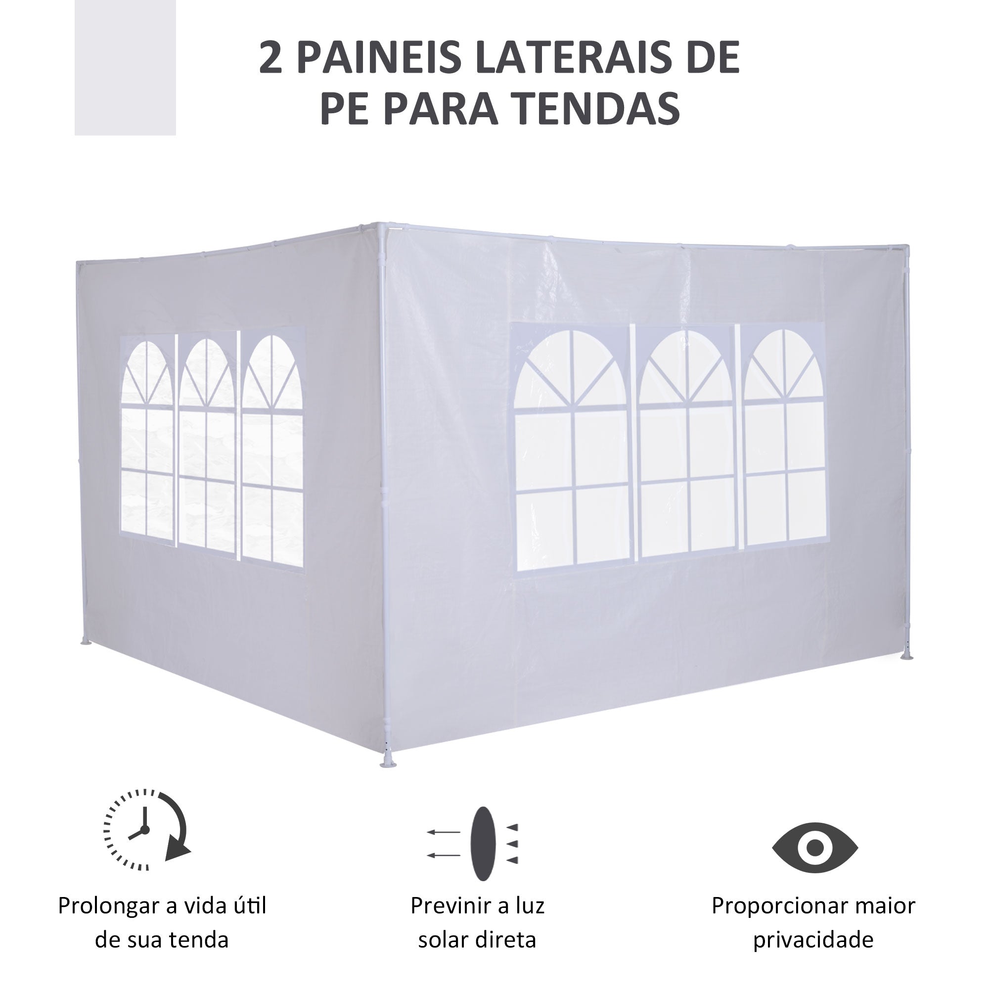 Conjunto de 2 Paredes Laterais Brancas para Tendas de 3x3m e 3x6m - 293x193cm