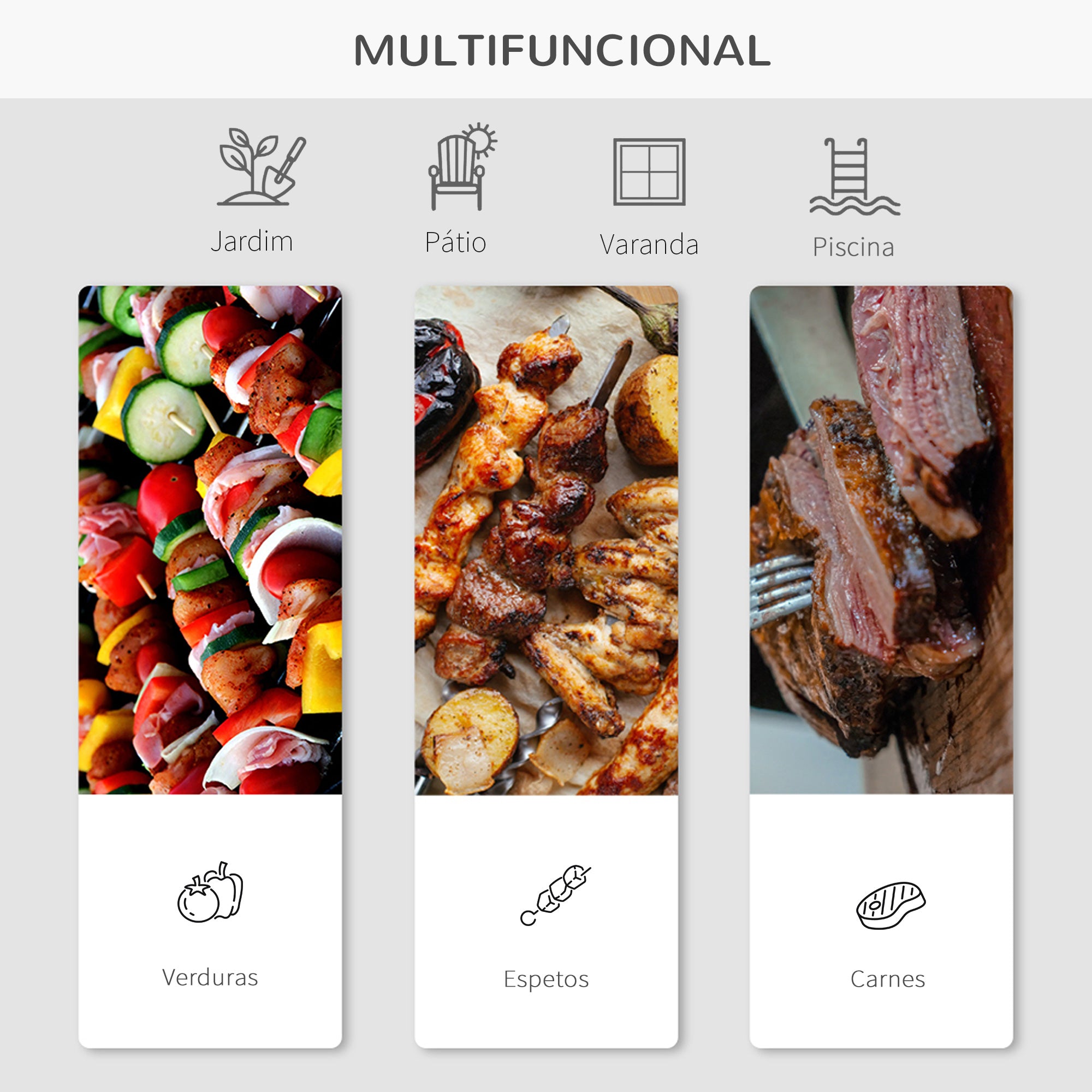 Barbecue Portátil de Aço Inoxidável Prata 104x30x68cm