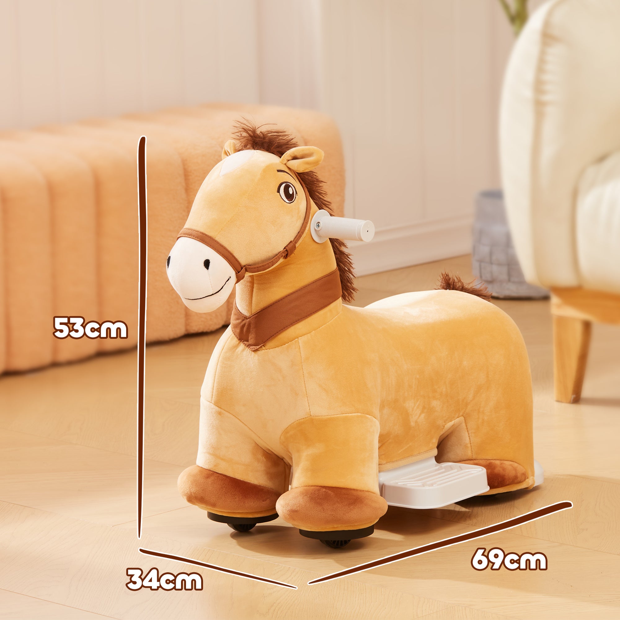 Cavalo Elétrico para Crianças – 69x34x53 cm – Marrom – Poliéster, plástico e aço