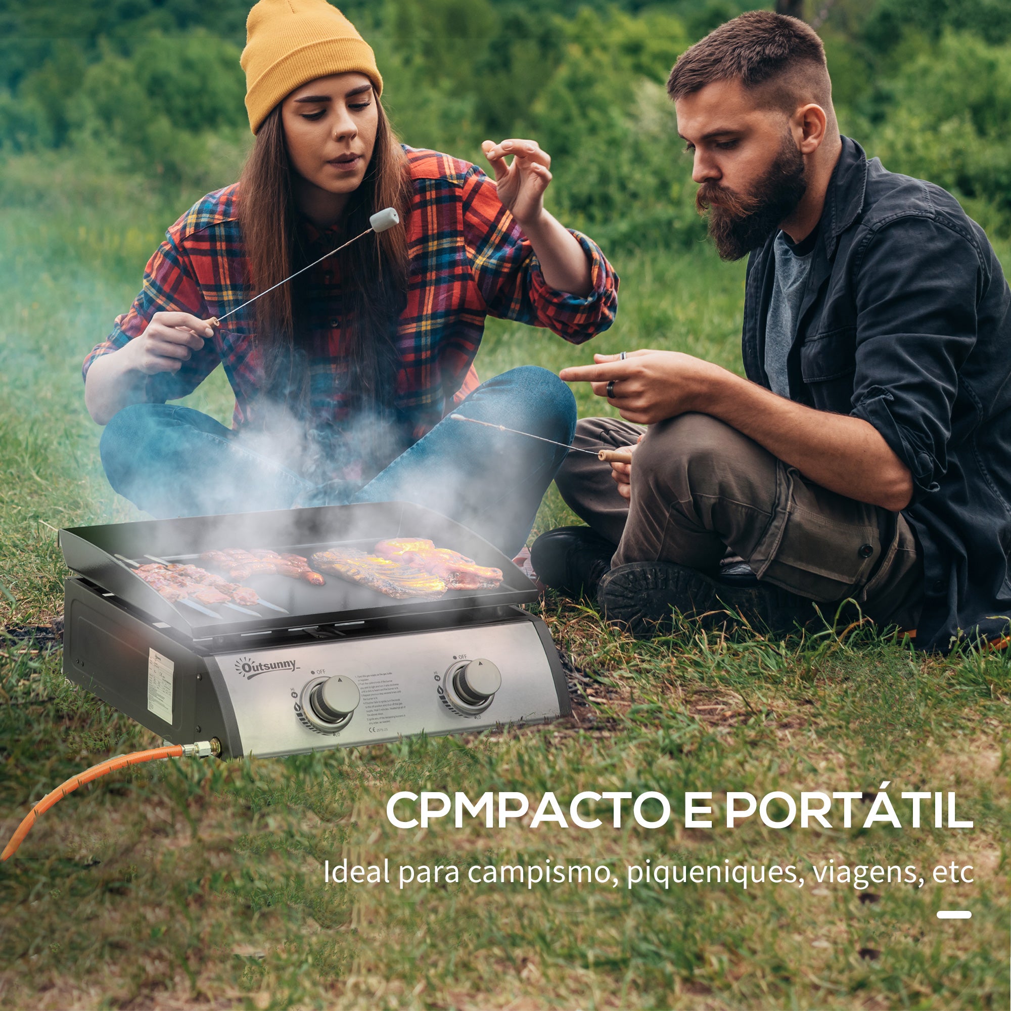 Chapa a Gás de Mesa 48,5x46x21 cm Preto e Prata