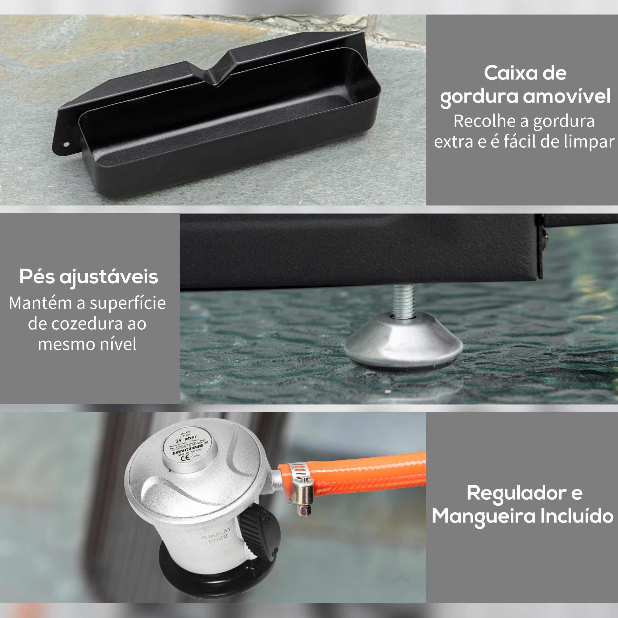 Chapa a Gás de Mesa 48,5x46x21 cm Preto e Prata