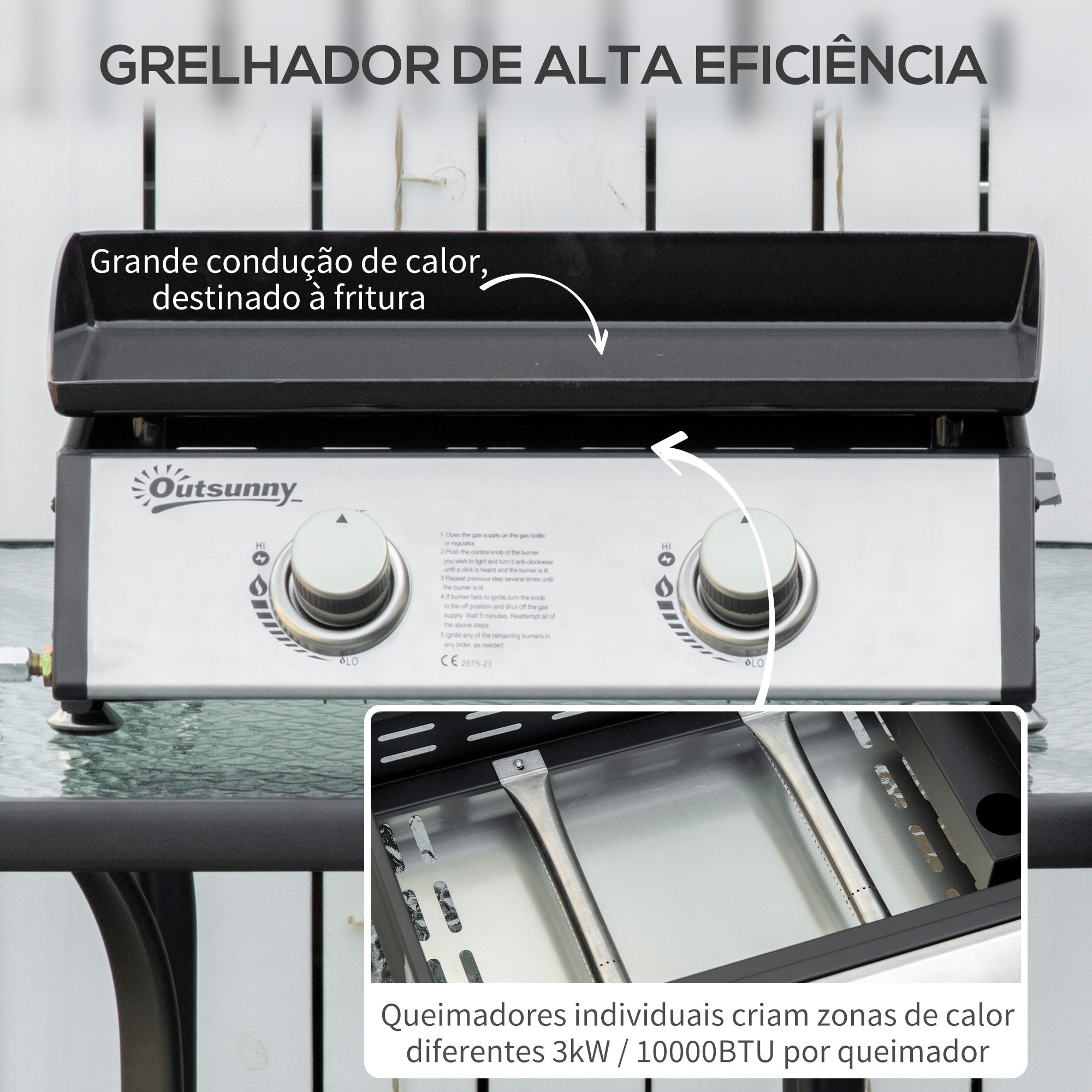 Chapa a Gás de Mesa 48,5x46x21 cm Preto e Prata