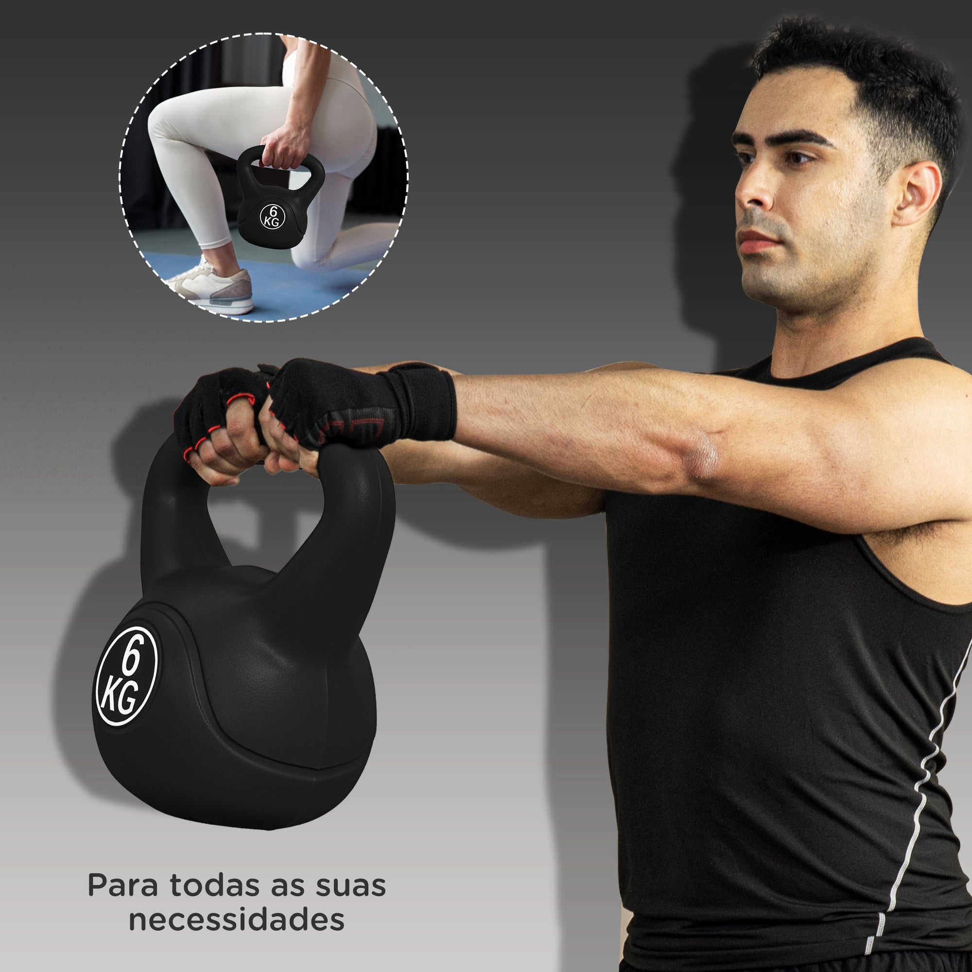 Peso Russo de 6 kg Kettlebell Fitness Preenchido de Areia 20x13x22 cm Preto