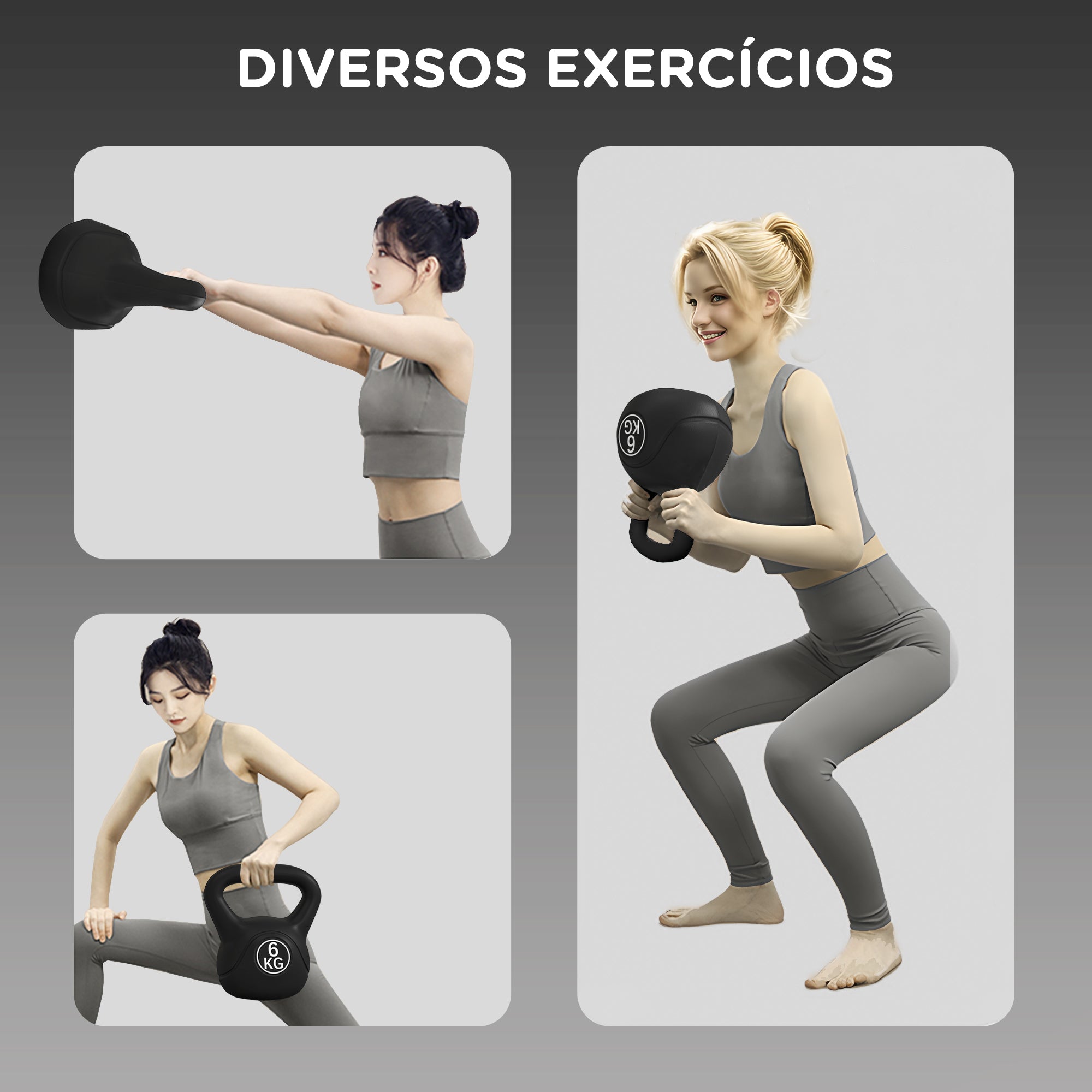 Peso Russo de 6 kg Kettlebell Fitness Preenchido de Areia 20x13x22 cm Preto