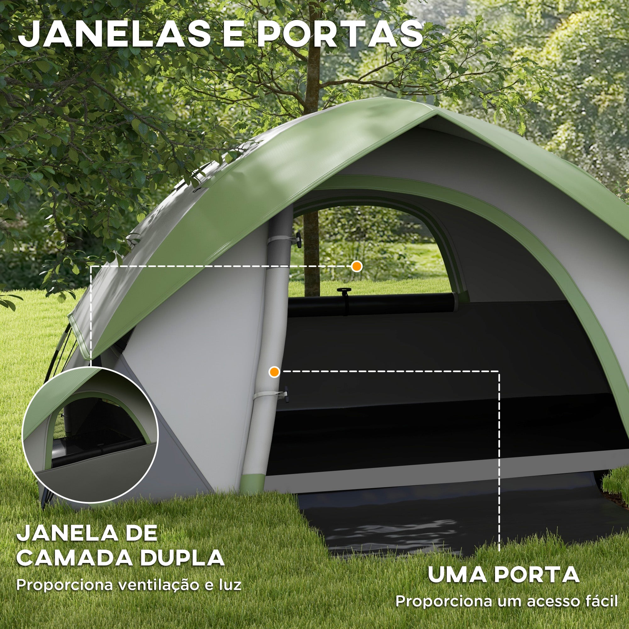 Tenda de Campismo para 1-2 Pessoas 210x150x110 cm Cinza e Verde
