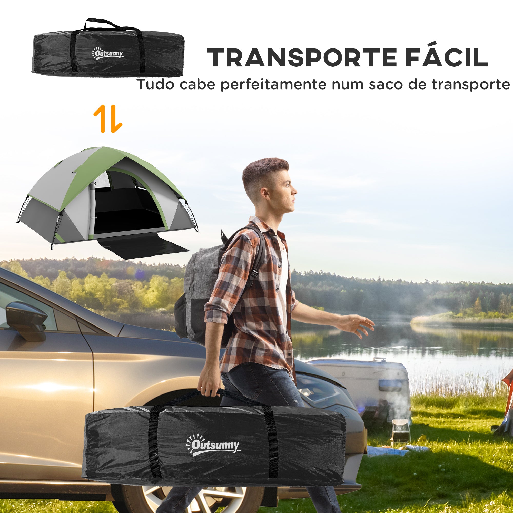 Tenda de Campismo para 1-2 Pessoas 210x150x110 cm Cinza e Verde