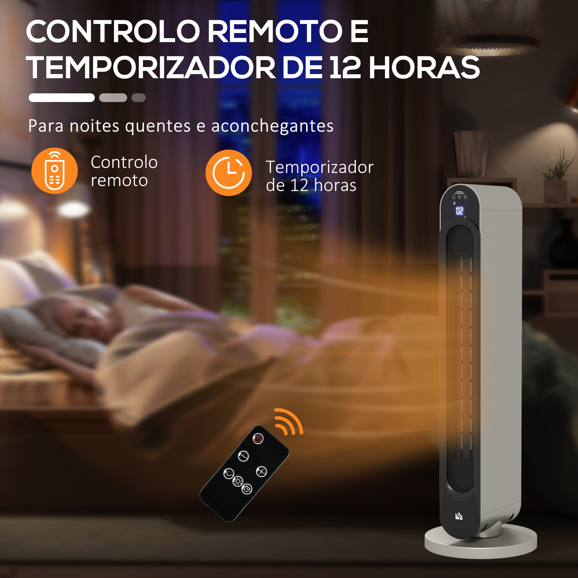 Aquecedor de Torre Cerâmico – Ø25x73,5cm – Prata e Preto – ABS