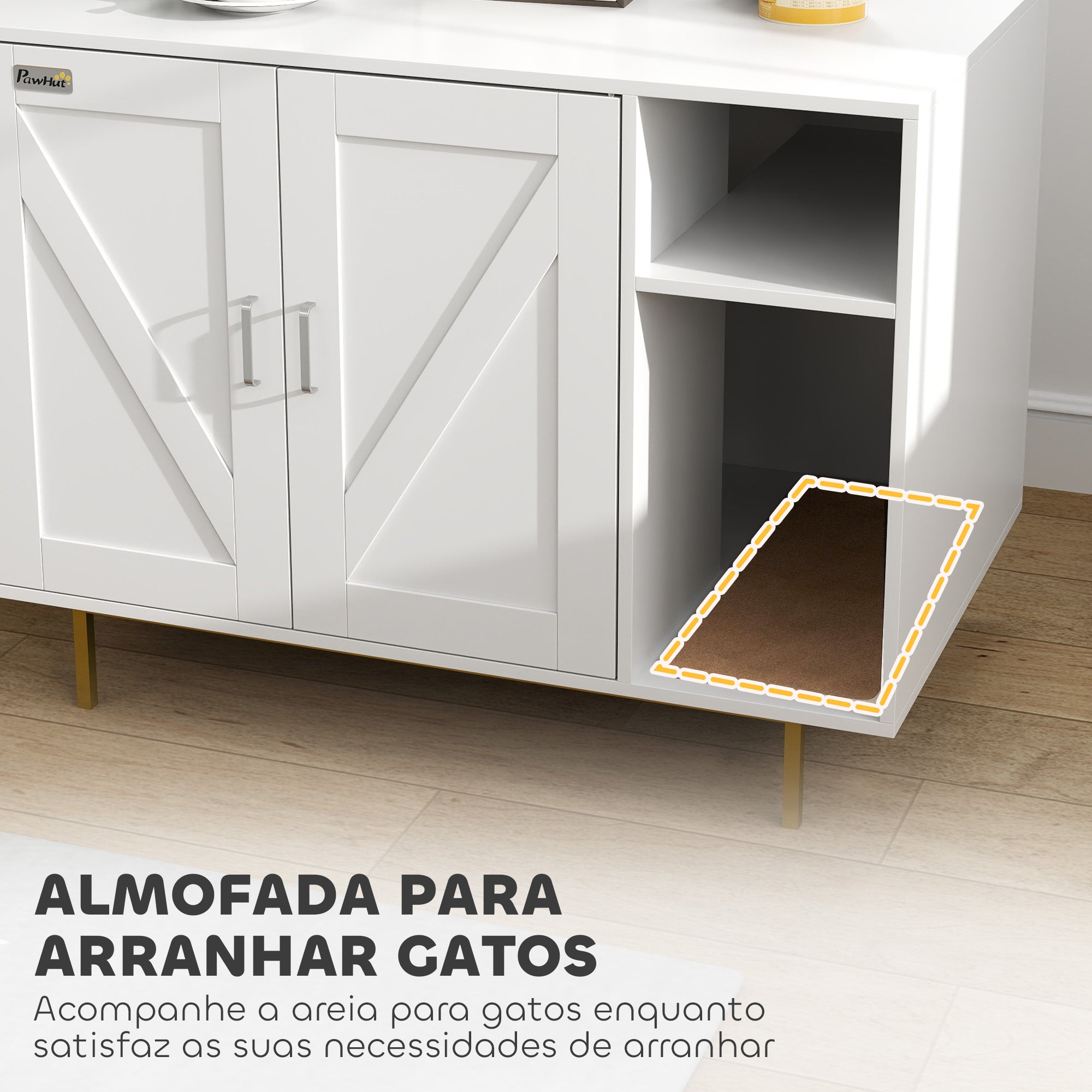 Móvel Caixa de Areia para Gatos – 80x50x61 cm – Branco – Melamina de madeira e aço