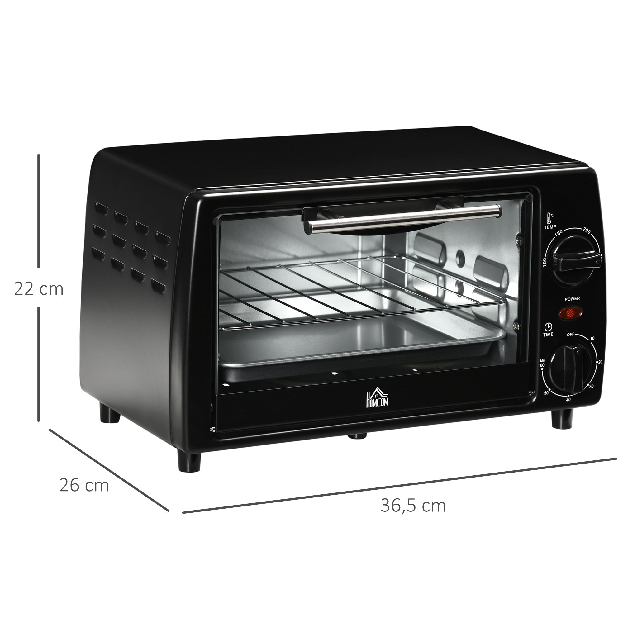 Mini Forno Elétrico – 10 Litros – Preto – Metal e vidro temperado