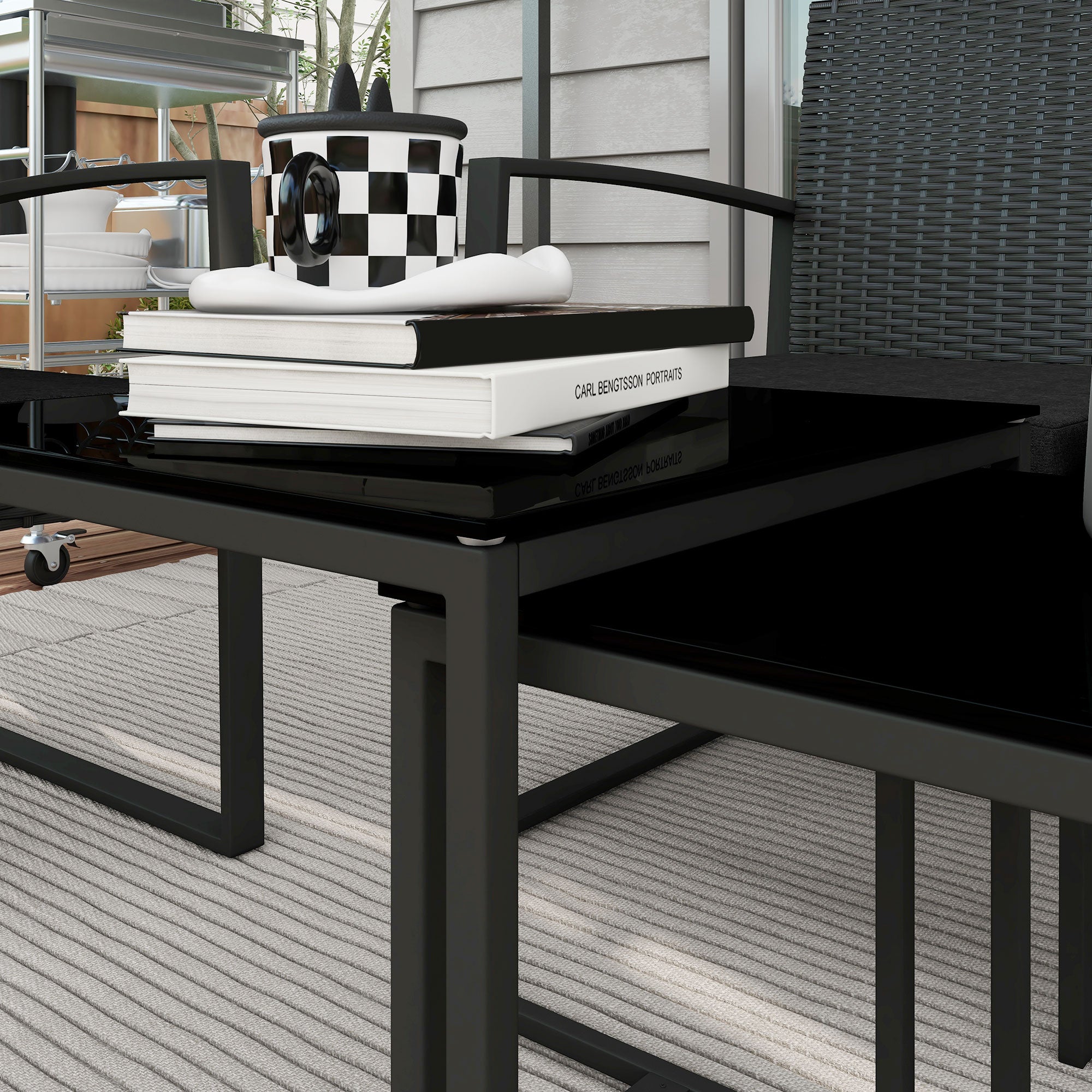 Conjunto de Móveis de Jardim de Vime Sintético Preto 102x58x77 cm