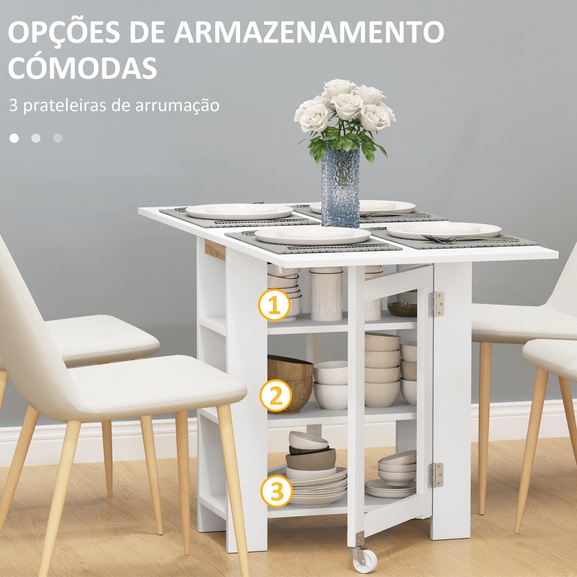 Mesa Dobrável com Asas 120x60x75 cm - Branco