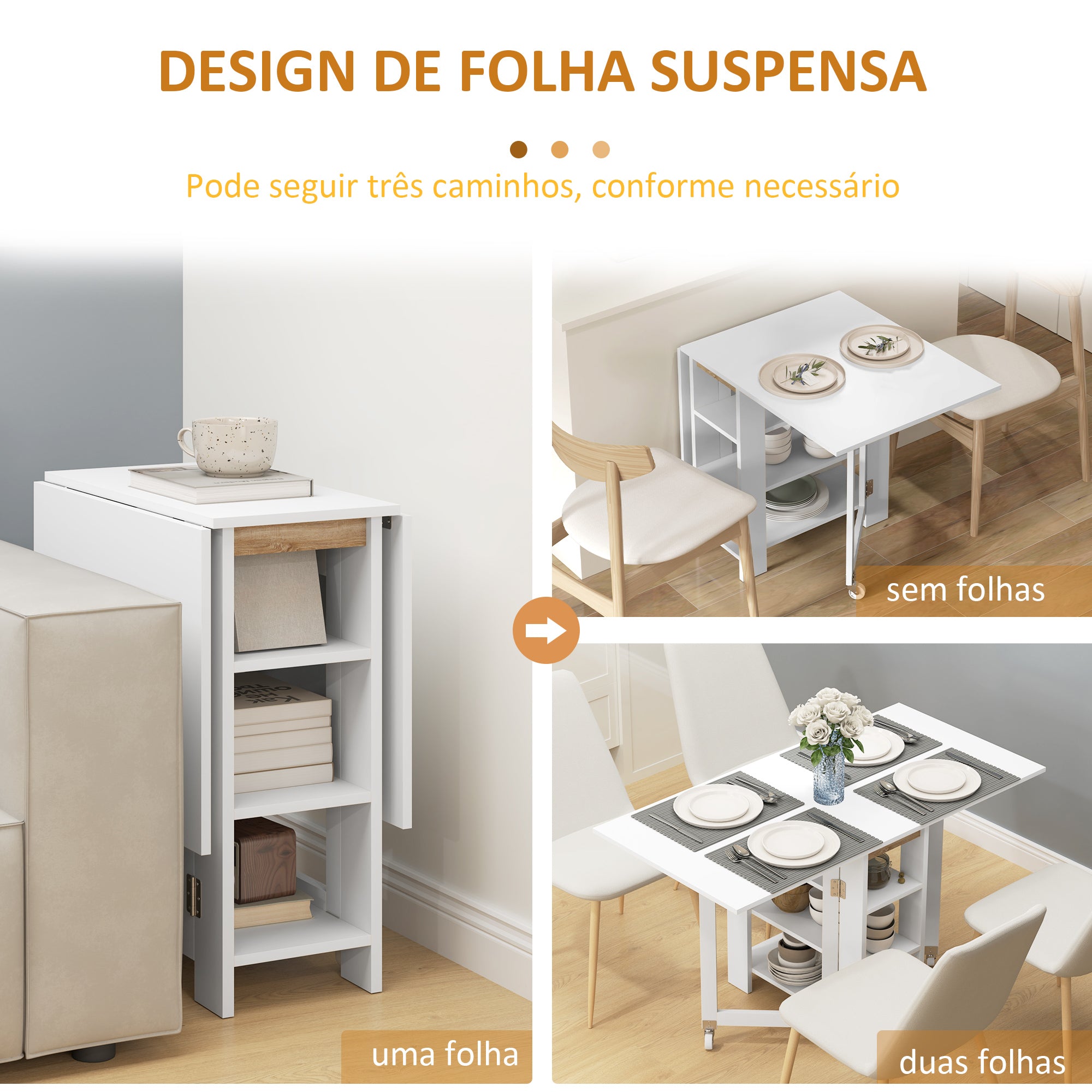 Mesa Dobrável com Asas 120x60x75 cm - Branco