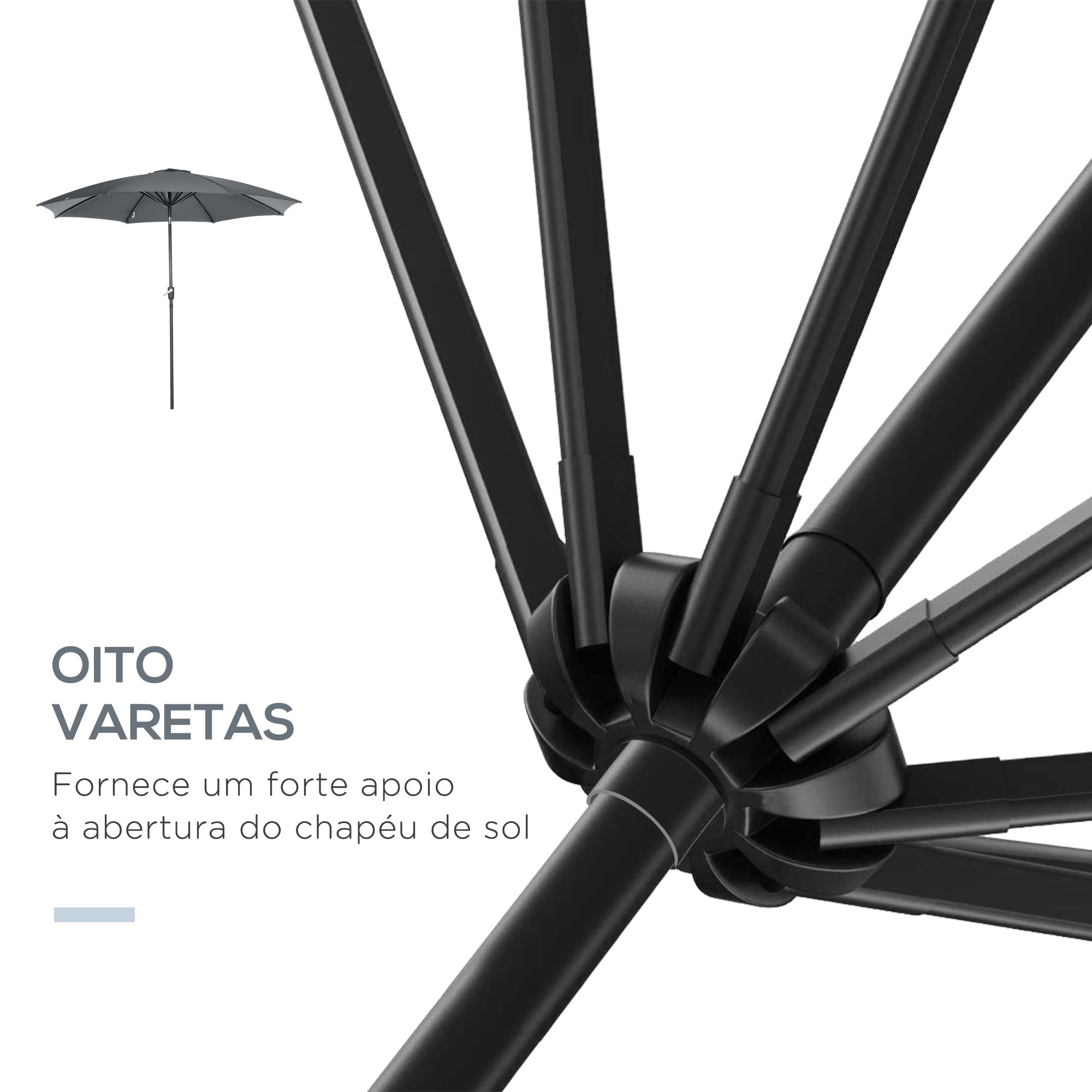 Chapéu de Sol Cinzento Ø300x240 cm com Manivela e Teto Inclinável