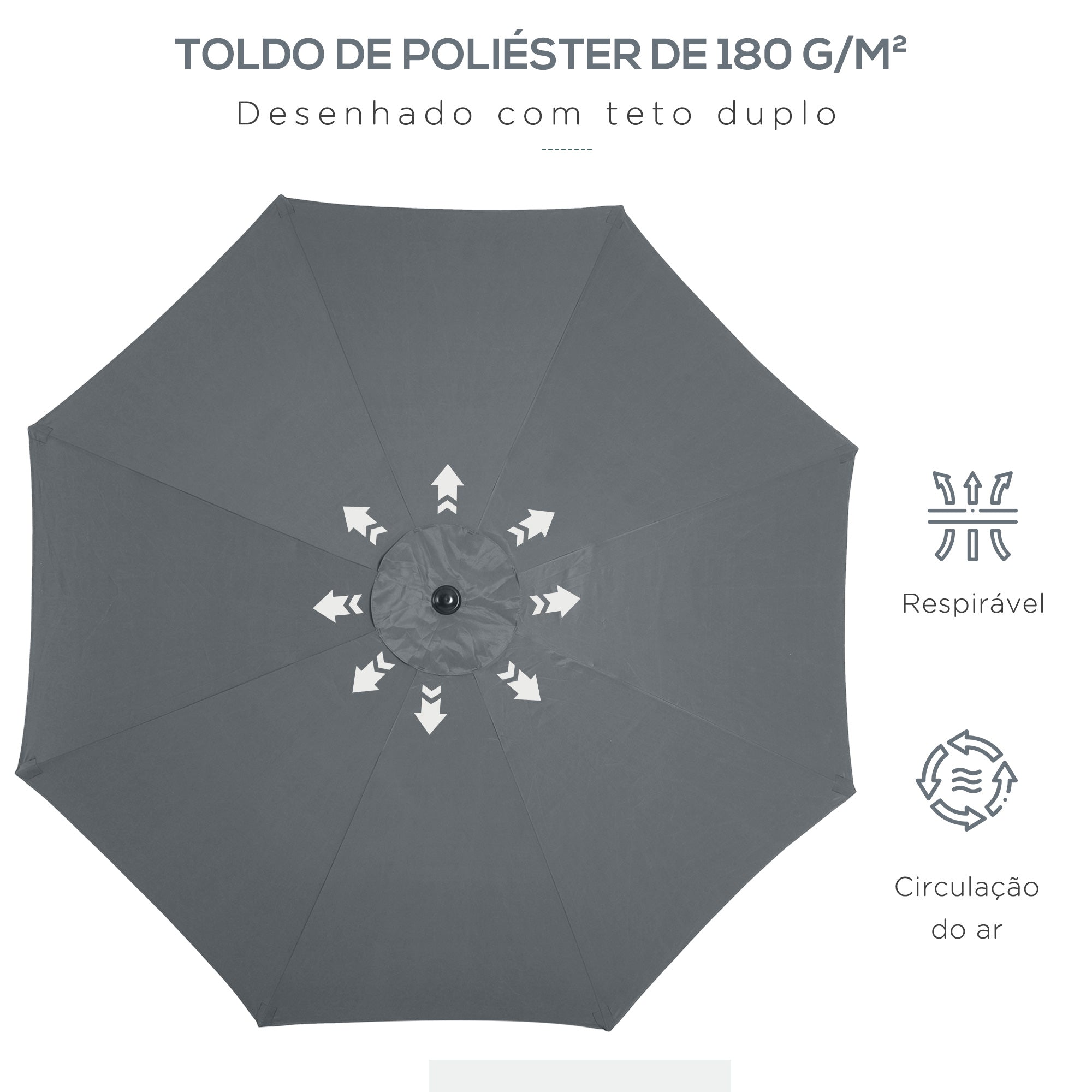 Chapéu de Sol Cinzento Ø300x240 cm com Manivela e Teto Inclinável