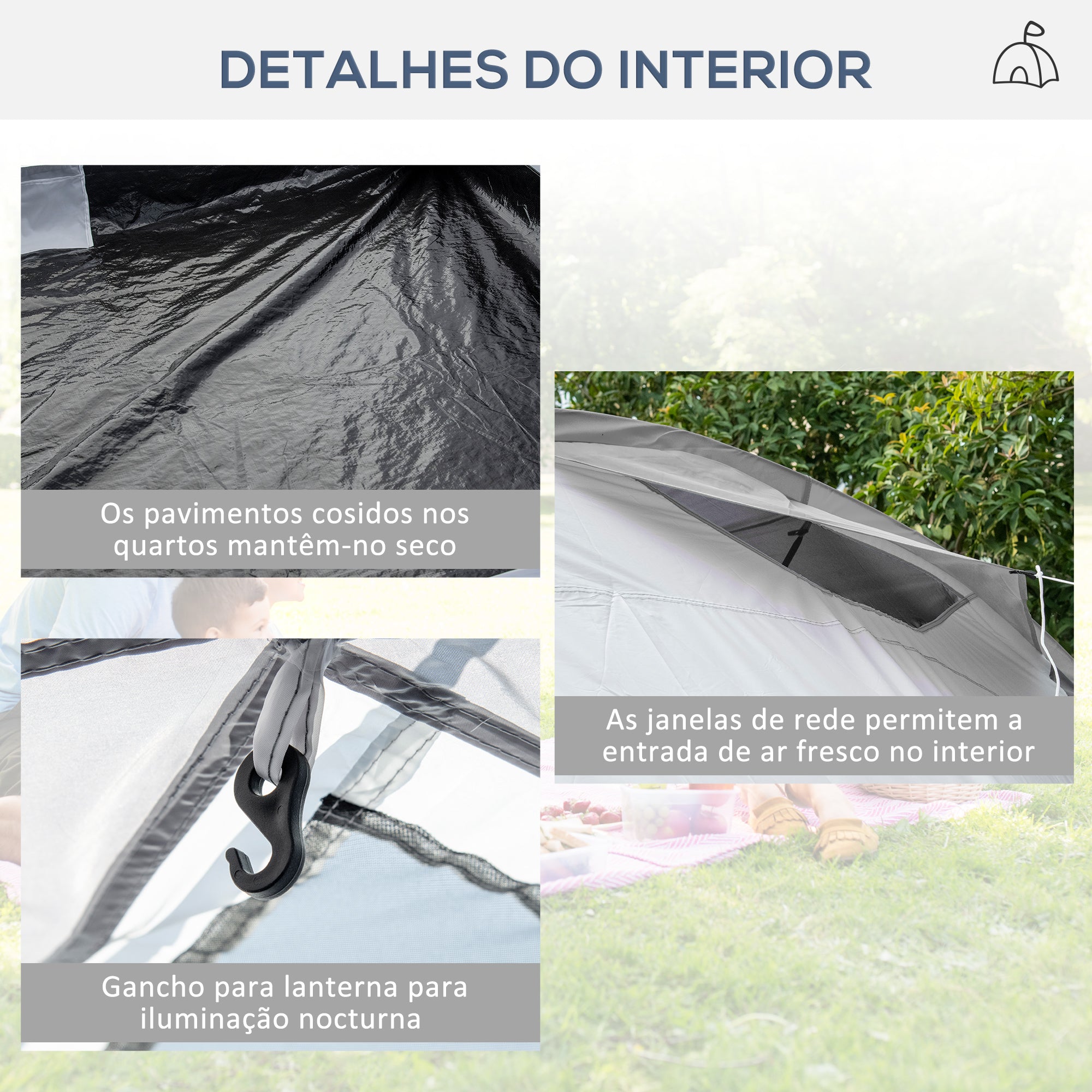 Tenda de Campismo Familiar para 4-6 Pessoas 590x245x193 cm Cinza Claro