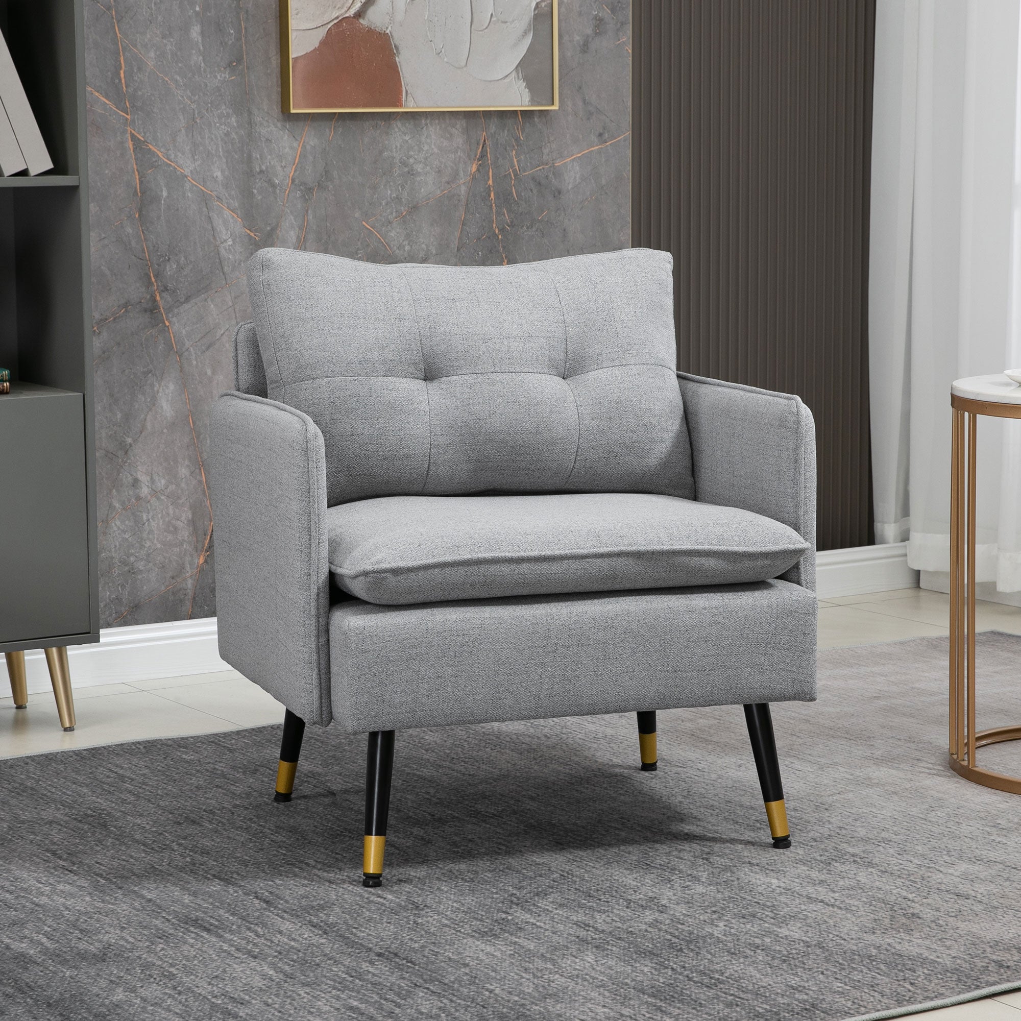 Poltrona – 76x68x80 cm – Cinza – Tecido de imitação de linho