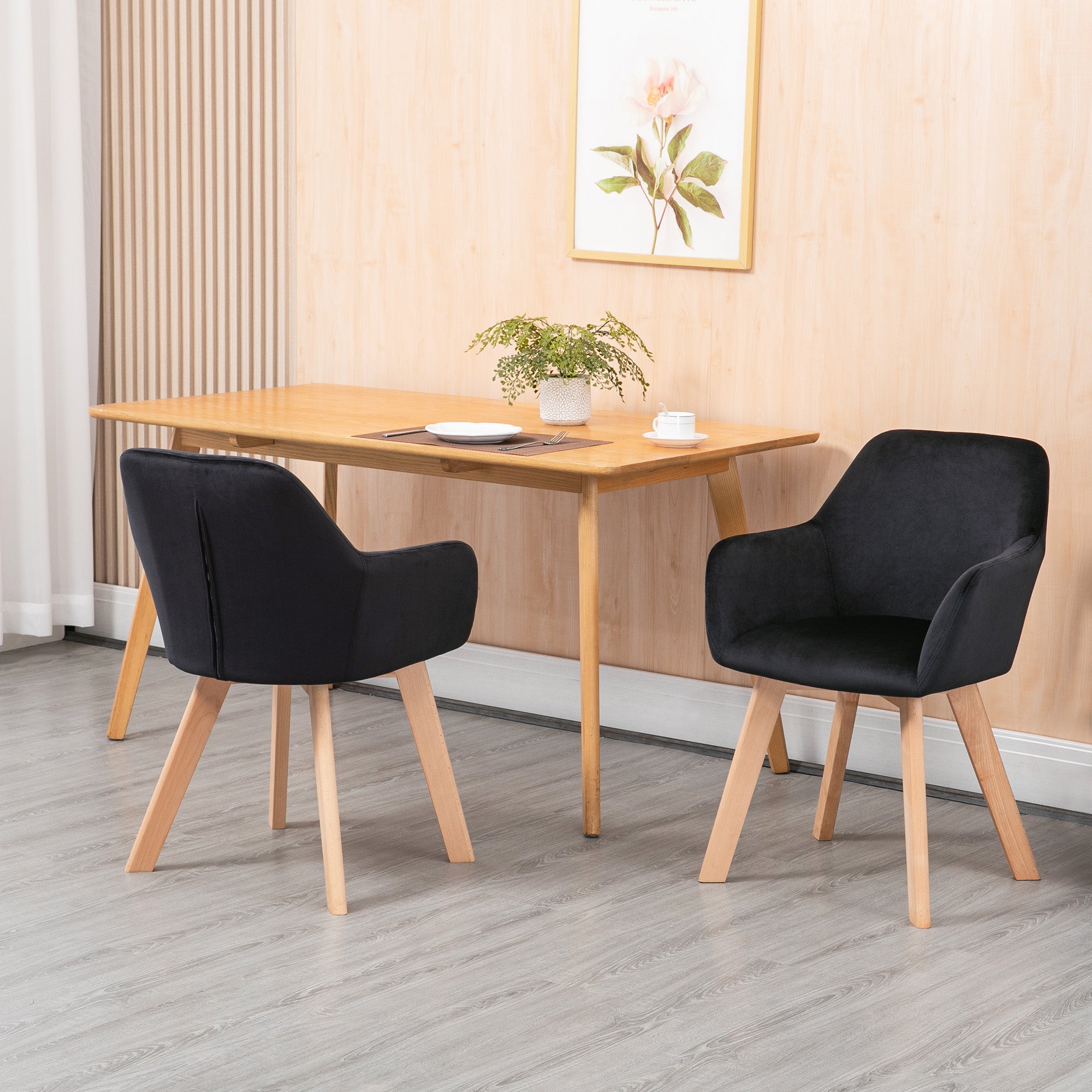 Conjunto de 2 Cadeiras de Sala de Jantar Estofadas em Veludo Preto 54x57x80cm
