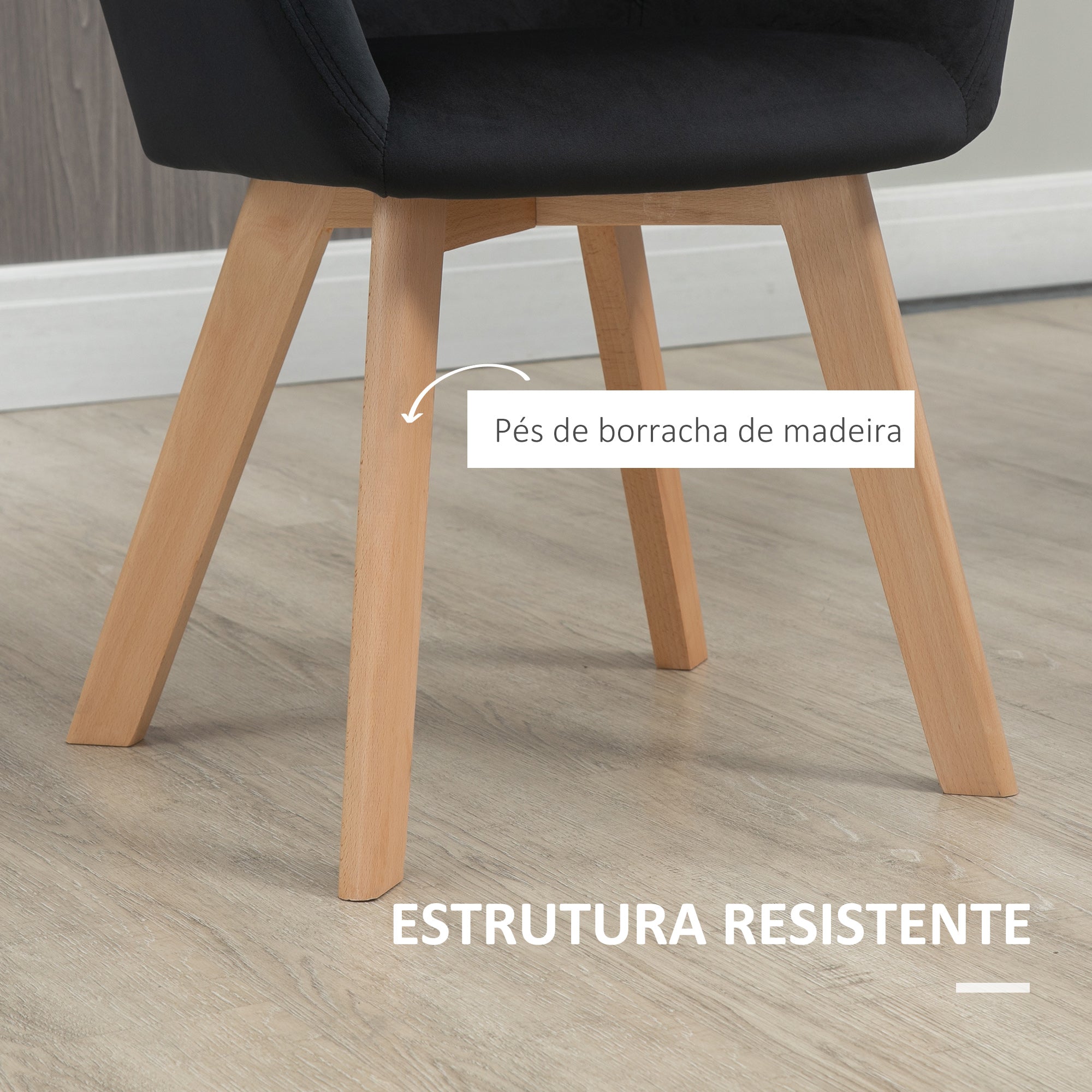 Conjunto de 2 Cadeiras de Sala de Jantar Estofadas em Veludo Preto 54x57x80cm