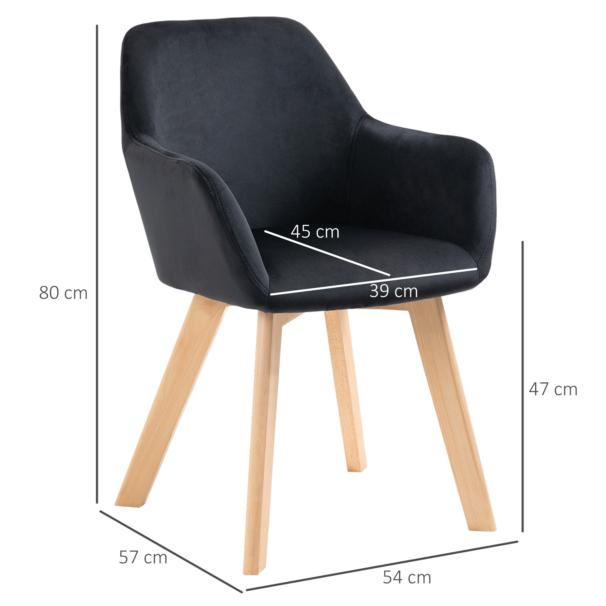 Conjunto de 2 Cadeiras de Sala de Jantar Estofadas em Veludo Preto 54x57x80cm