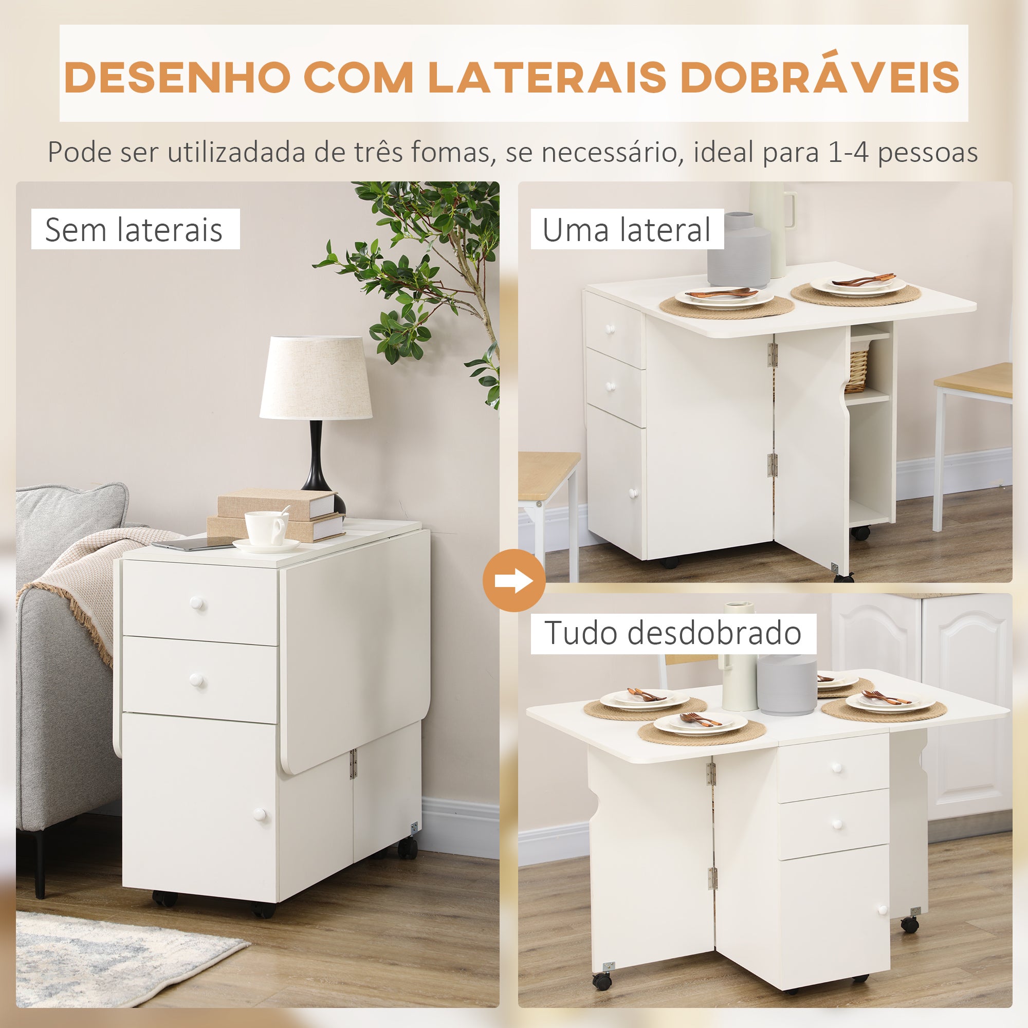 Mesa de Cozinha Extensível com Laterais Dobráveis 120x80x75 cm - Branco