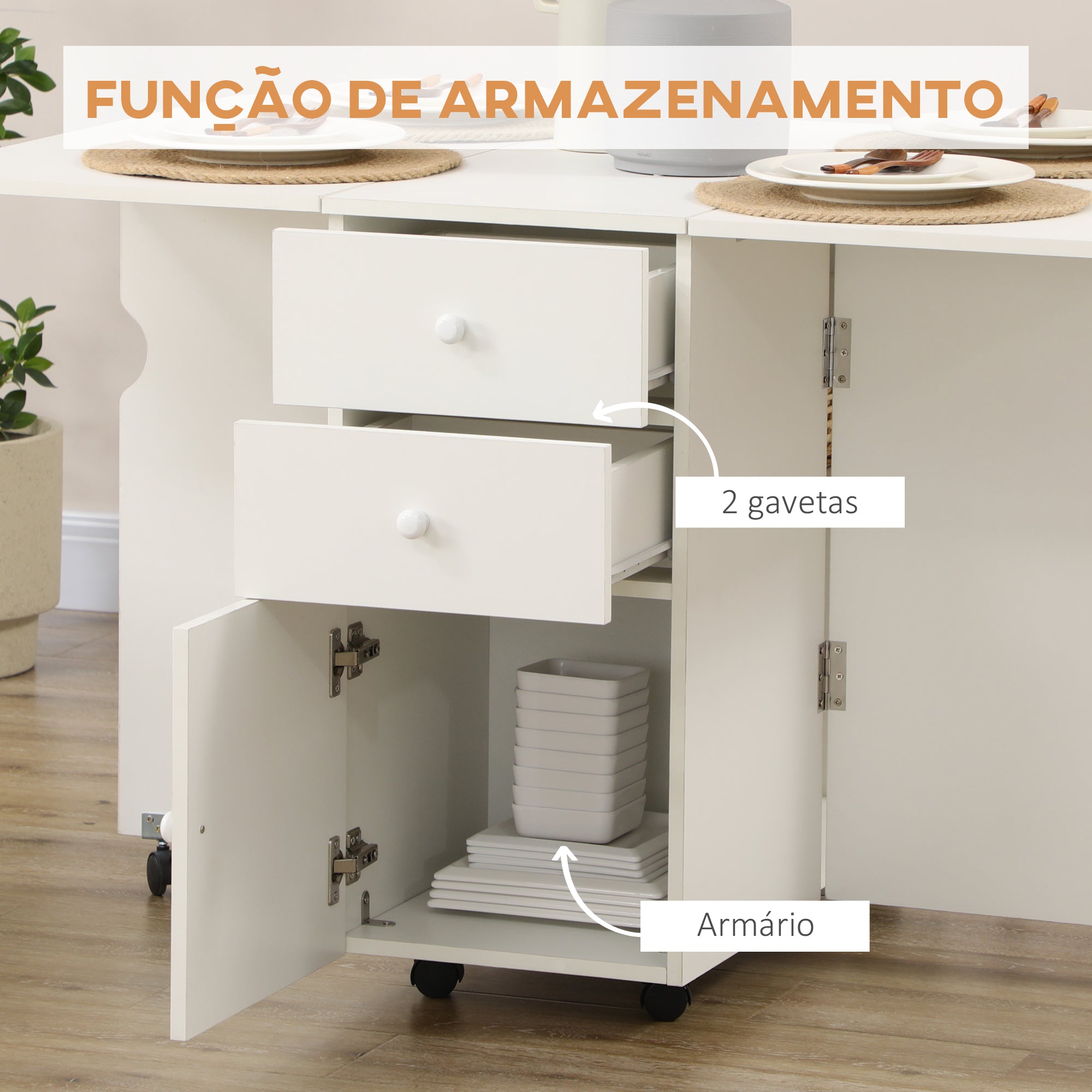 Mesa de Cozinha Extensível com Laterais Dobráveis 120x80x75 cm - Branco