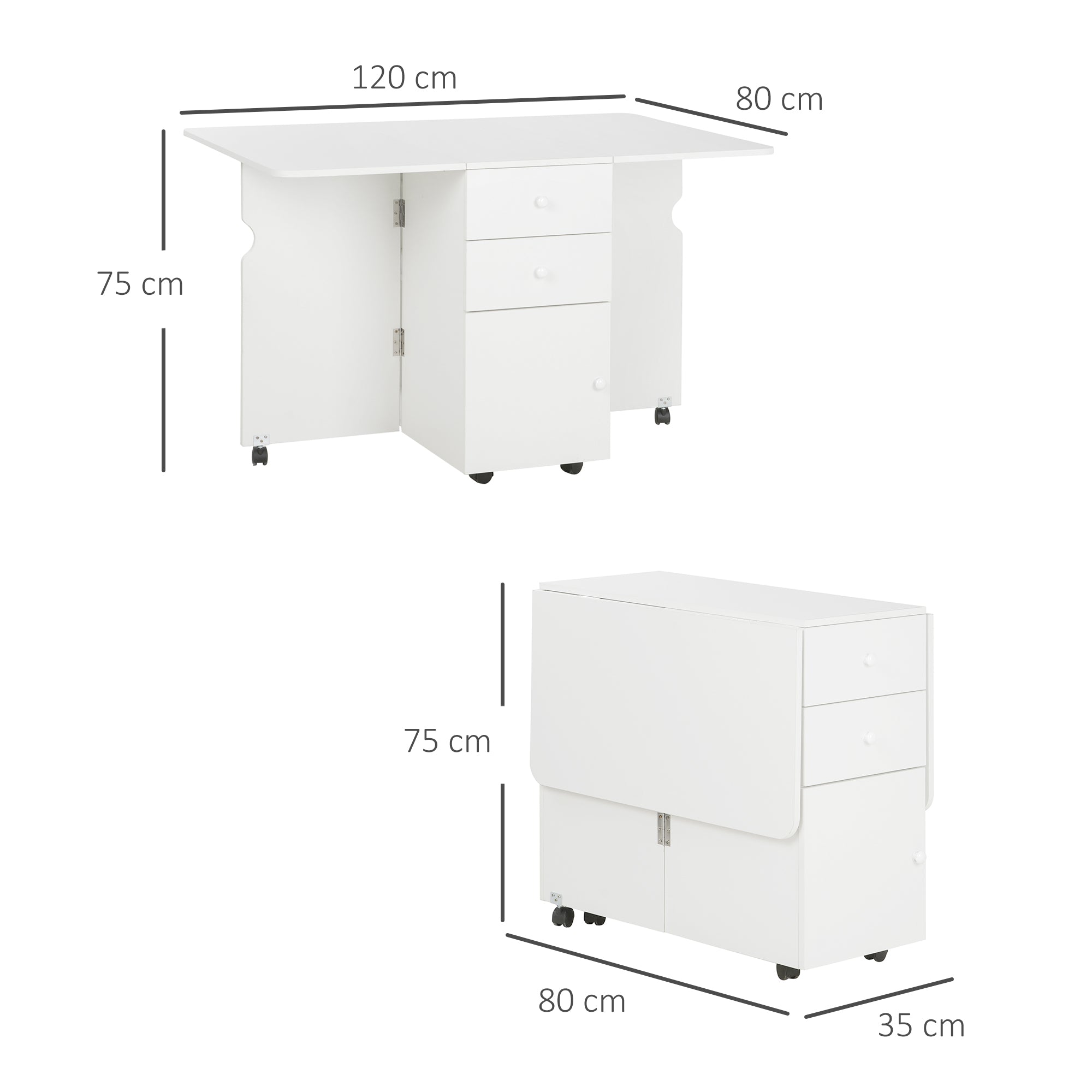 Mesa de Cozinha Extensível com Laterais Dobráveis 120x80x75 cm - Branco