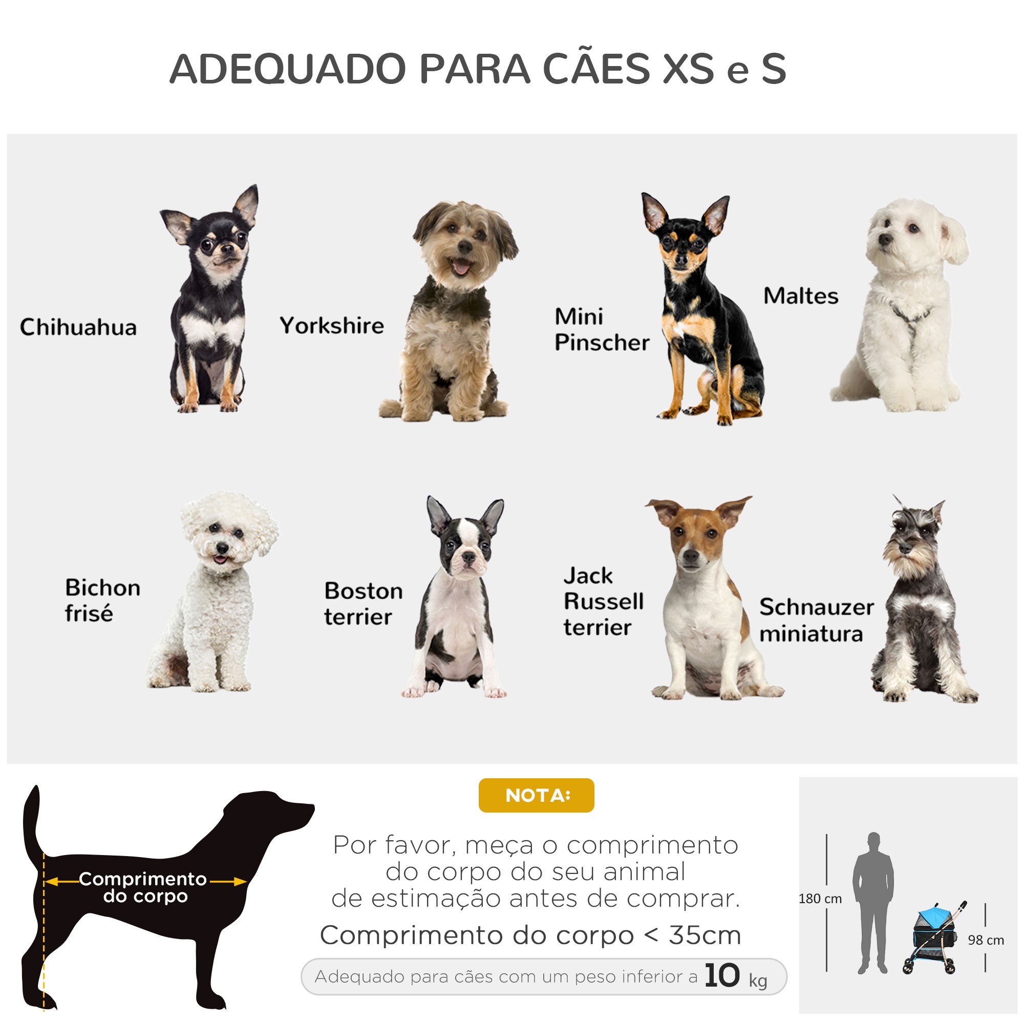 Carrinho para Animais de Estimação 3 em 1 – 82x49,5x98cm – Azul – Aço e Tecido Oxford
