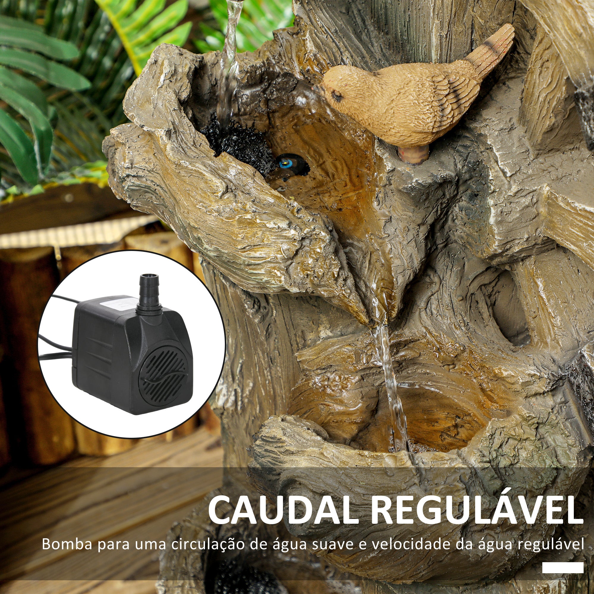 Fonte de Jardim Multicor 34,5x29,5x92 cm com Casa para Pássaros e Luzes LED