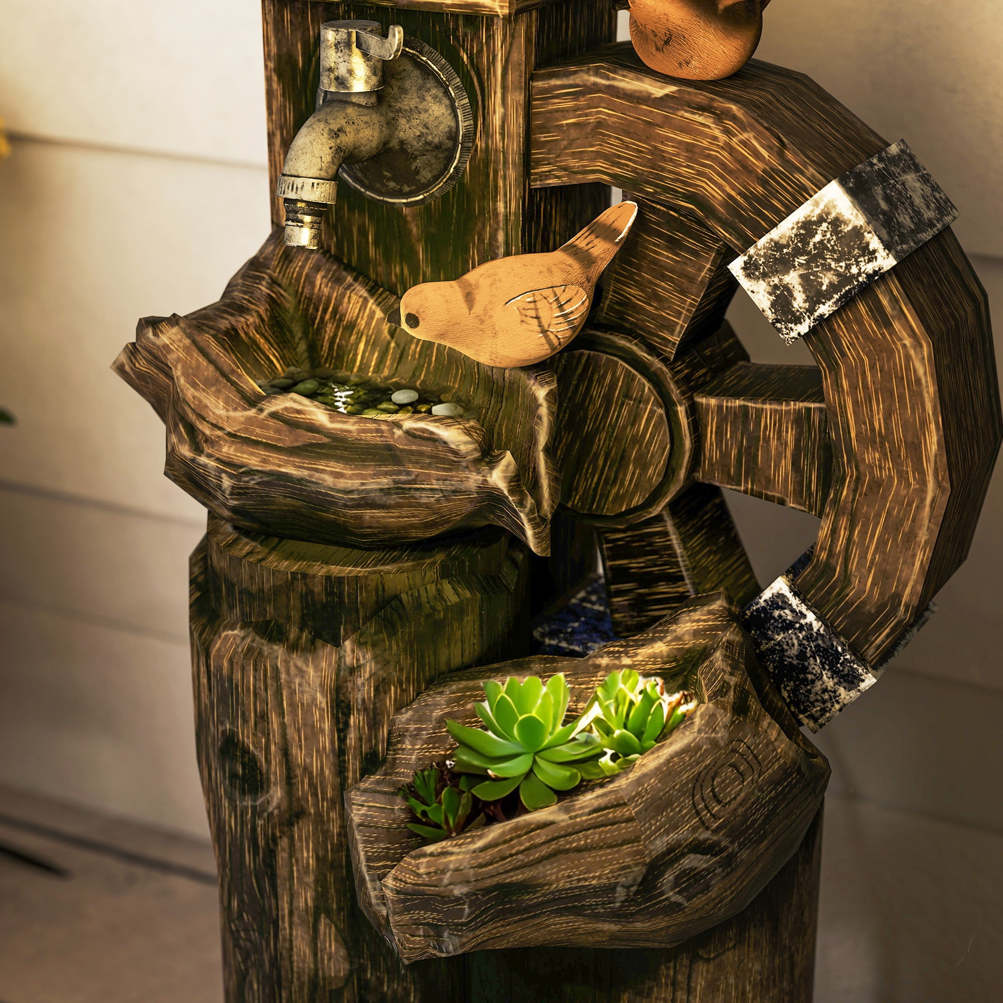 Fonte de Jardim Multicor 34,5x29,5x92 cm com Casa para Pássaros e Luzes LED