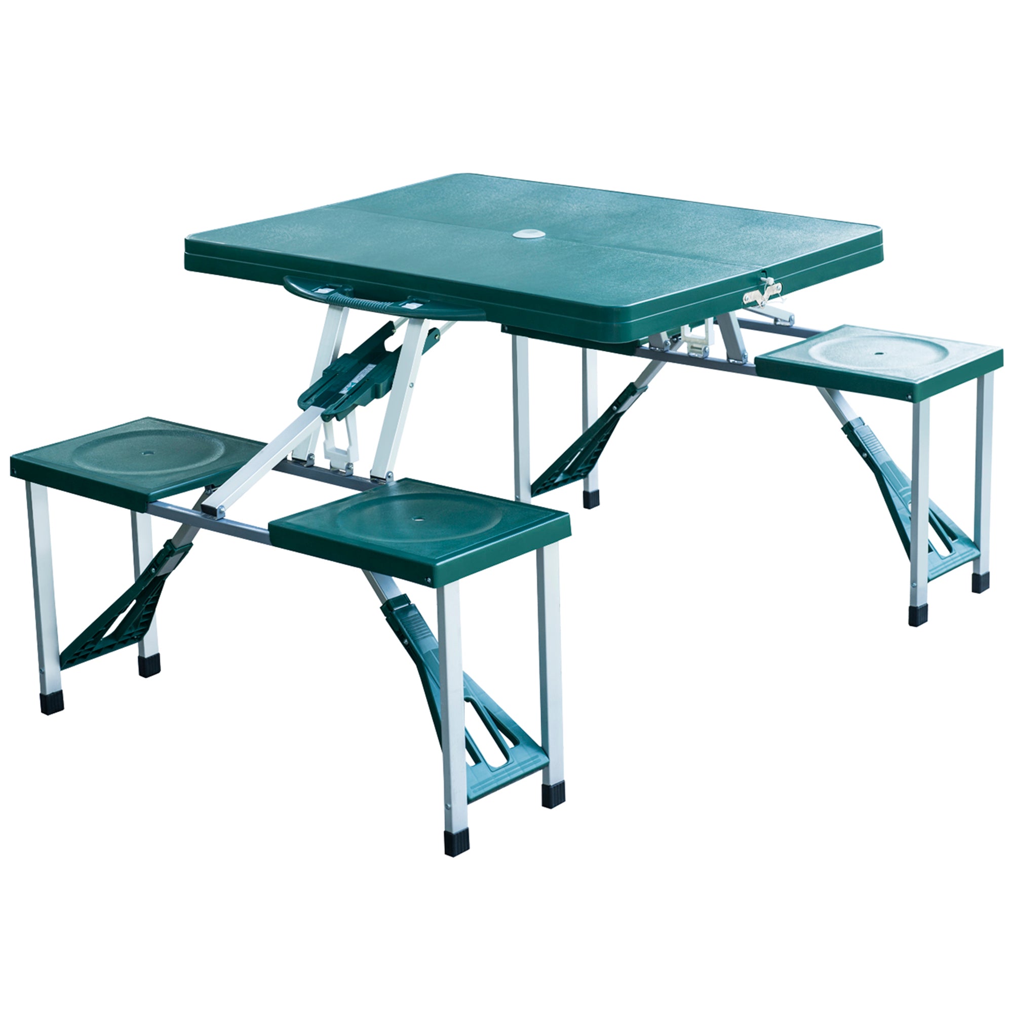 Conjunto de Mesa de Acampamento Dobrável com 4 Cadeiras - Verde 84,5x64,5x66cm