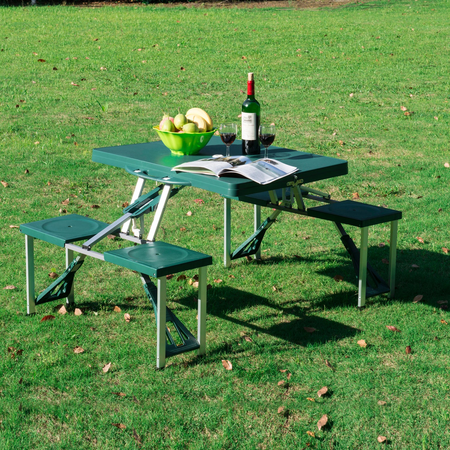 Conjunto de Mesa de Acampamento Dobrável com 4 Cadeiras - Verde 84,5x64,5x66cm