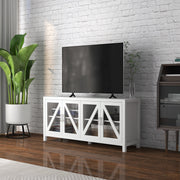 Móvel de TV – 130x35x60 cm – Branco – MDF e vidro temperado