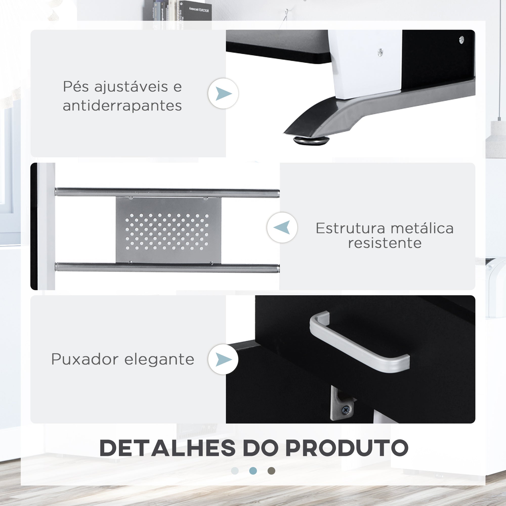 Mesa para Computador com Gaveta e Suporte para CPU 100x52x75cm - Branco e Preto