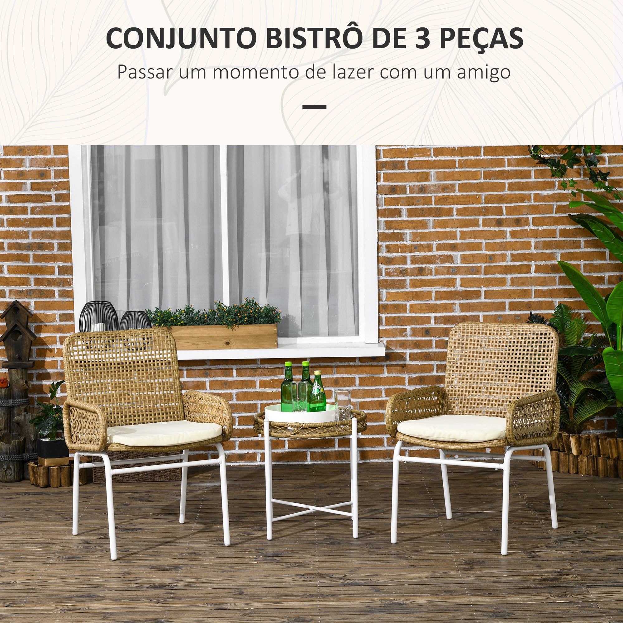 Conjunto de Mesa e Cadeiras de Vime Natural 55x60x81 cm