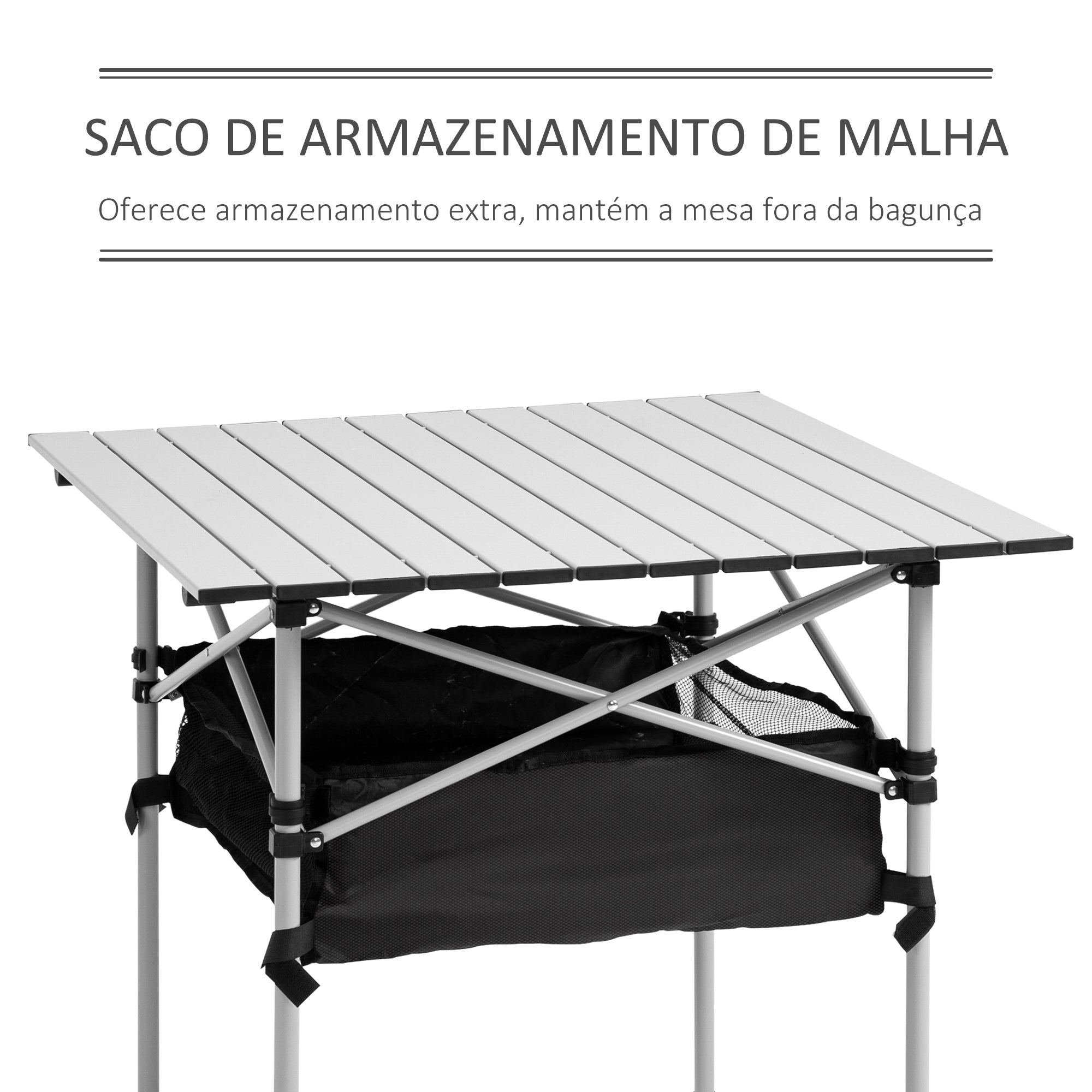 Mesa de Campismo Dobrável 70x70x69 cm Prata e Preto